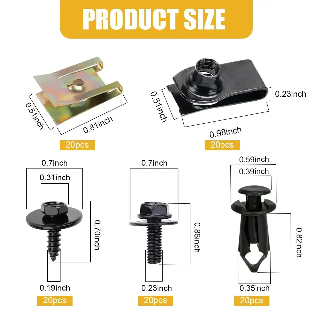 Complete Car Body Fasteners Kit With Screws Bolts Push Rivets And Clips For Under Cover Splash Shield Replacement Durable Plastic Retainer Clips U Nuts Body Bolts And Hardware Set For Easy DIY Car Repairs - Image 9