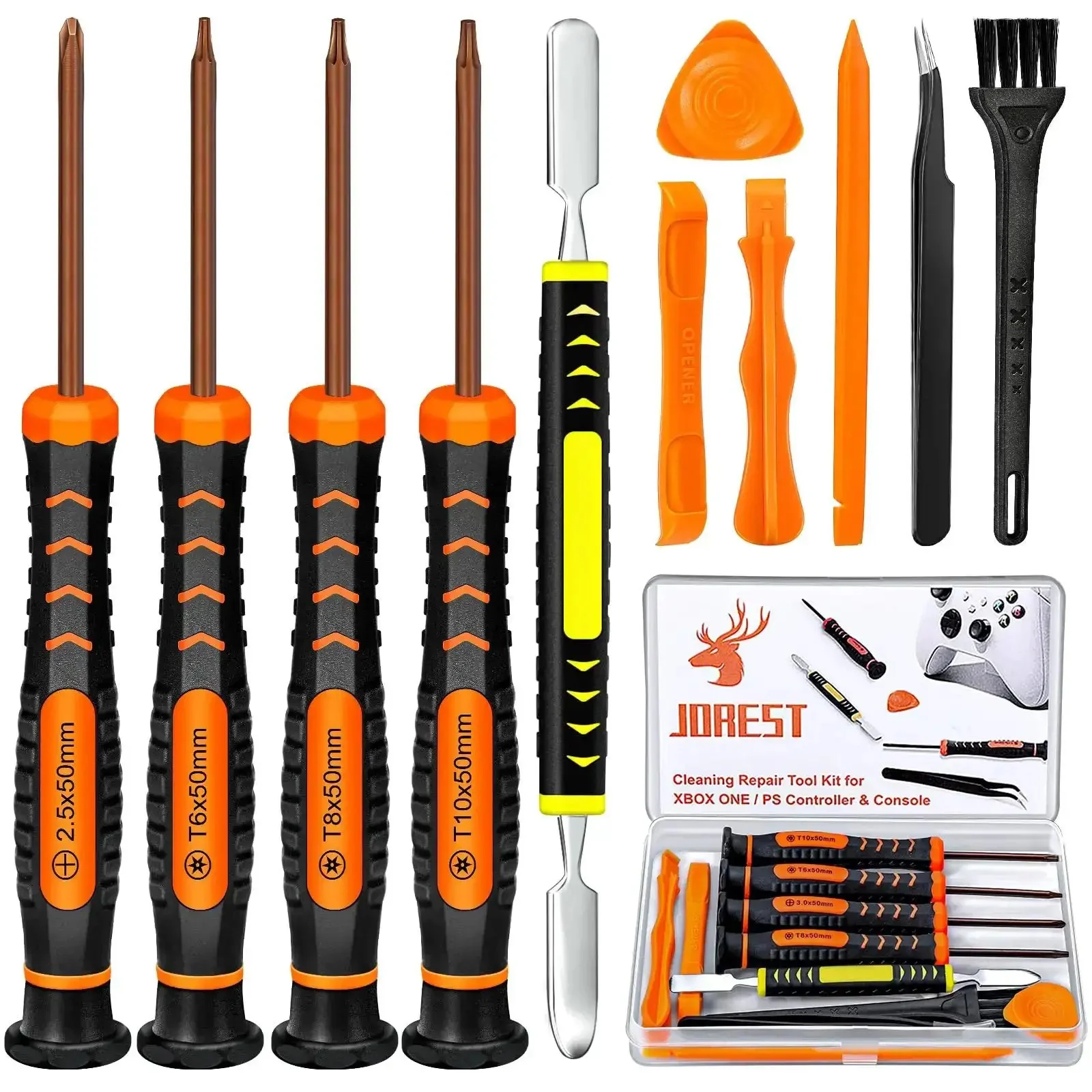 Complete Console And Controller Repair Kit For Xbox One Xbox 360 PS4 PS3 PS5 With PH0 T6 T8 T10 Torx Security Screwdriver Metal Double Head Crowbars Curved Tweezers Cleaning Tool And More