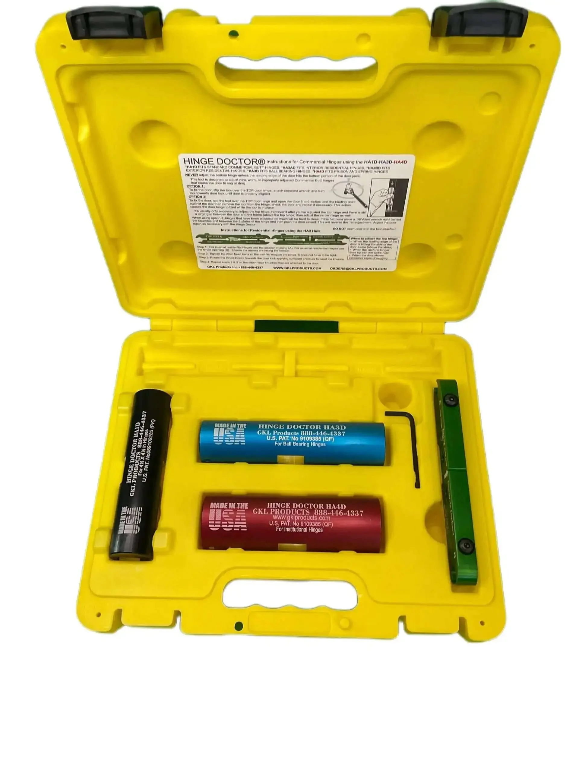 Complete Hinge Repair Kit For Sagging Doors With Four Pro Grade Tools HA1D HA2 HA3D HA4D In A Rugged Carrying Case For Commercial Institutional And Residential Fixes And Realign In Seconds