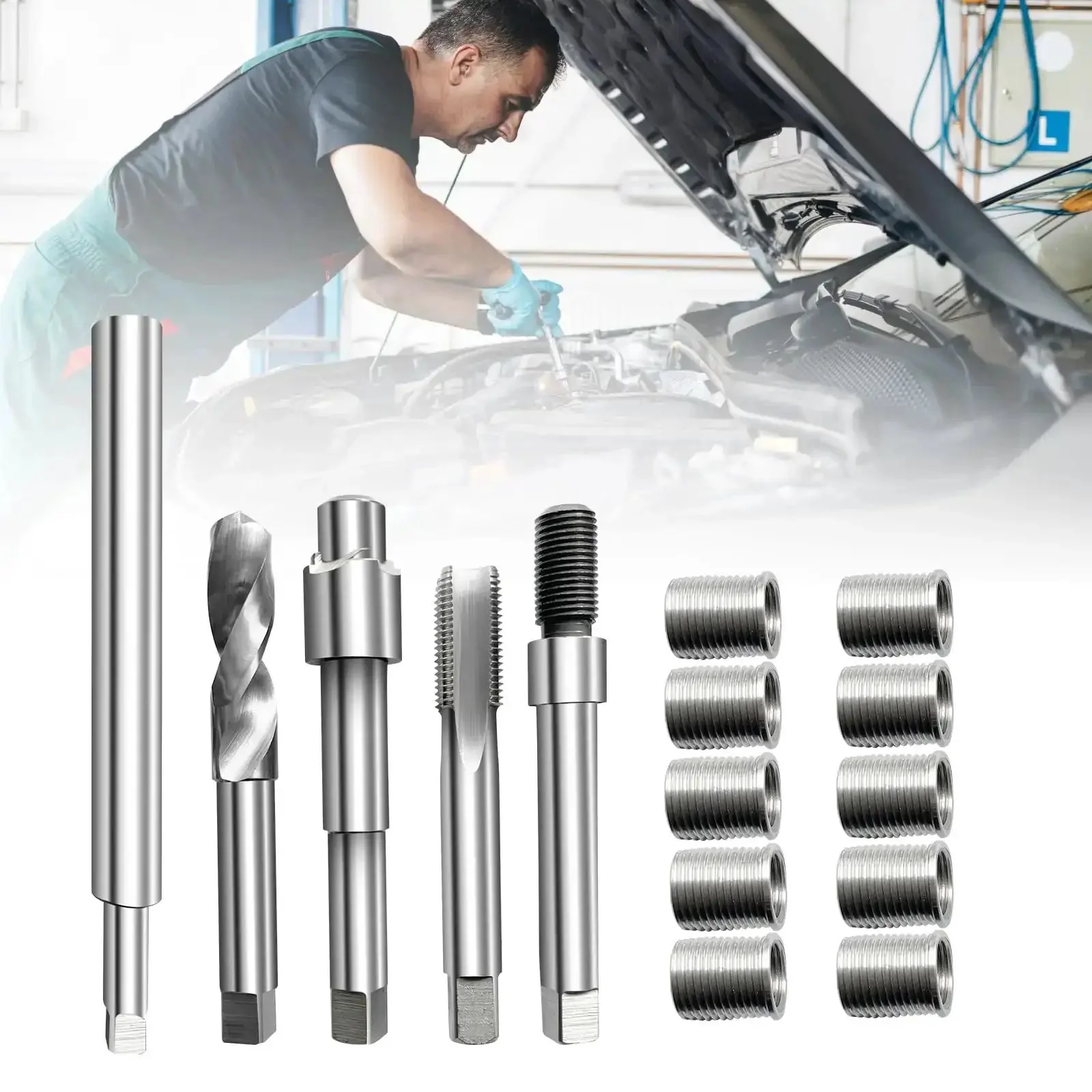 Complete M14x1.25 Thread Repair Kit With 150mm Extension Rod 10 Stainless Steel Inserts Deep Spark Plug Thread Repair For Car Engines Easy Insertion Minimal Disassembly Fix Lost Threads And Keep Your Ride Rolling - Image 4