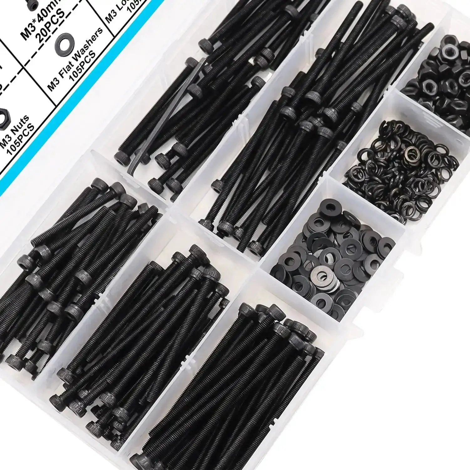 Complete M3 Hex Socket Head Cap Screws Kit With Nuts Washers And Lock Washers, M3 30 35 40 45 50mm Metric Bolts, 12.9 Grade Alloy Steel, 420 Pcs Handy For Appliances Furniture Repair And DIY Projects - Image 3