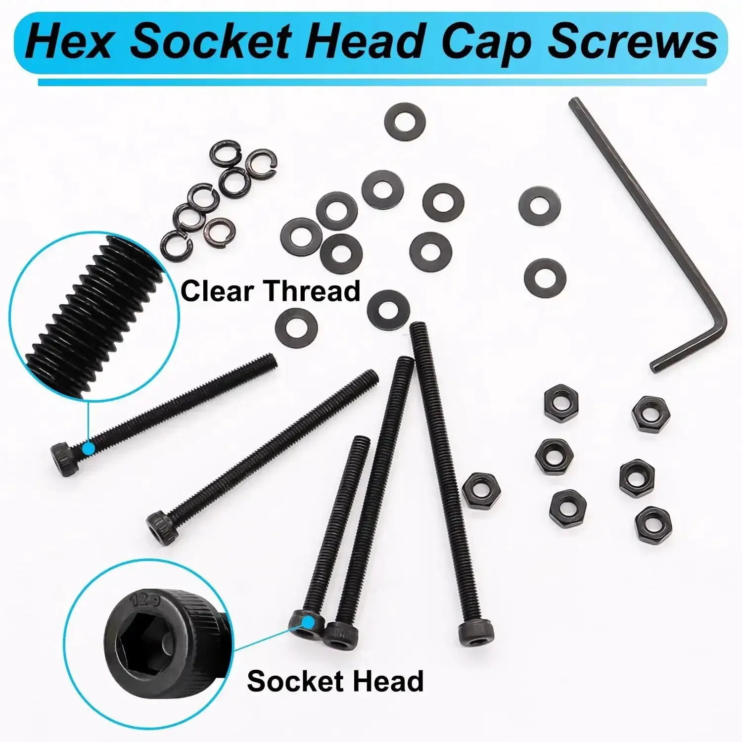 Complete M3 Hex Socket Head Cap Screws Kit With Nuts Washers And Lock Washers, M3 30 35 40 45 50mm Metric Bolts, 12.9 Grade Alloy Steel, 420 Pcs Handy For Appliances Furniture Repair And DIY Projects - Image 4