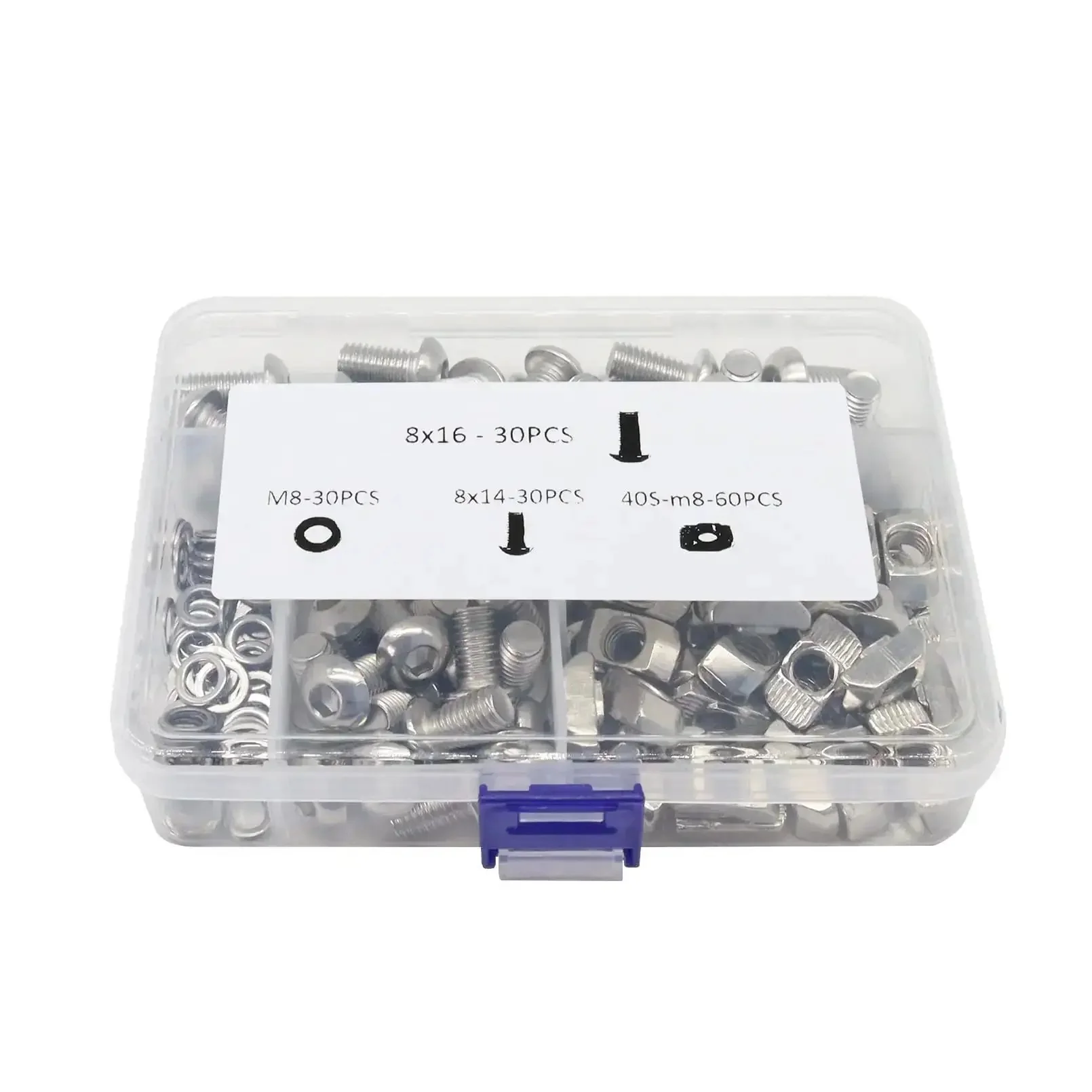 Complete M8 Hardware Kit For 4040 And 4080 Aluminum Extrusion Profiles, 60 Hex Socket Bolts In 14mm And 16mm, 60 Drop In M8 T Nuts, 30 Washers, Ideal For 40 Series Builds, 3D Printers And DIY Shelves - Image 2