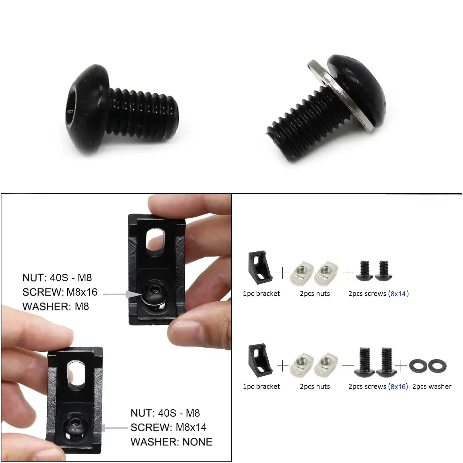 Complete M8 Hardware Kit For 4040 And 4080 Aluminum Extrusion Profiles, 60 Hex Socket Bolts In 14mm And 16mm, 60 Drop In M8 T Nuts, 30 Washers, Ideal For 40 Series Builds, 3D Printers And DIY Shelves - Image 6