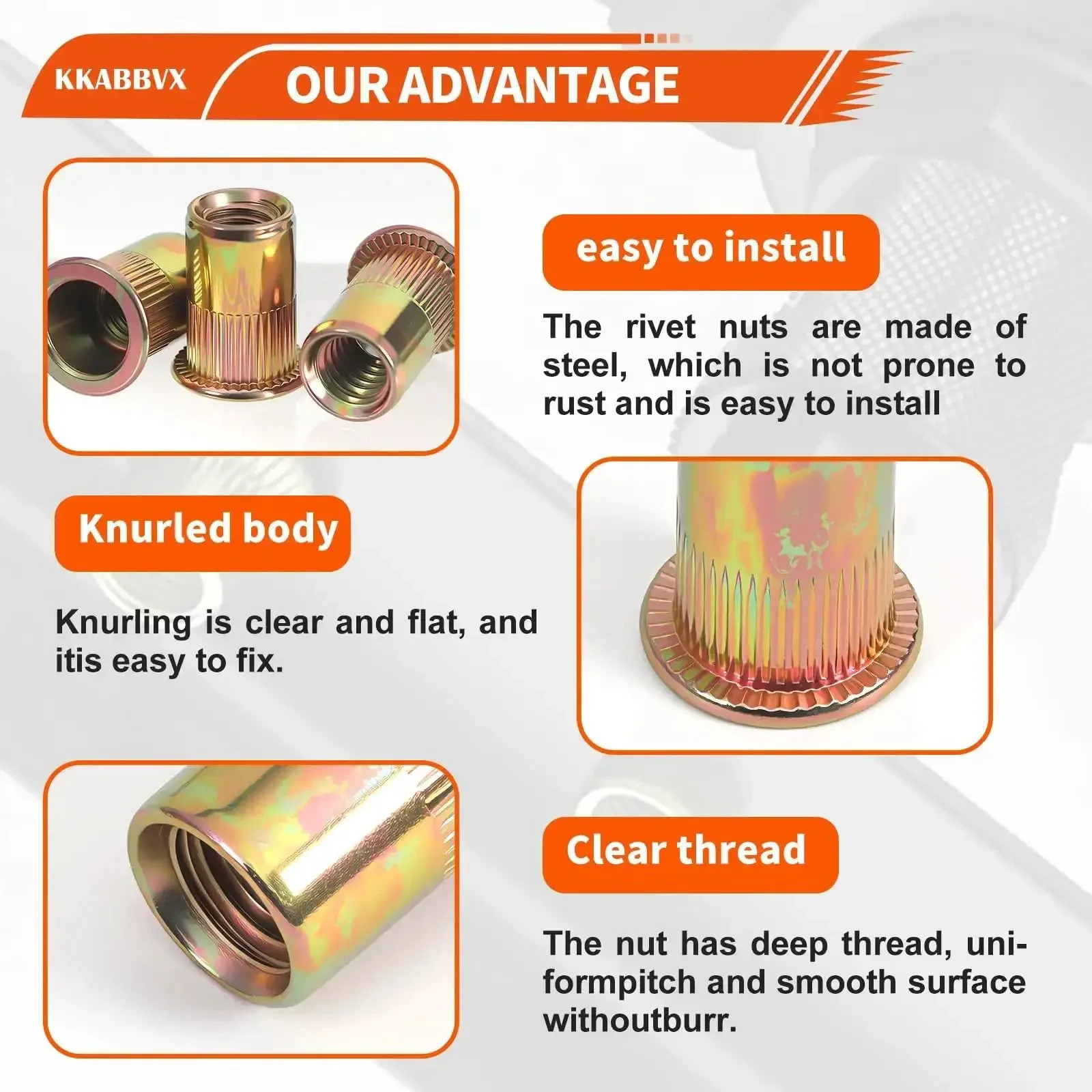 Complete Rivet Nut Kit With Five Hundred Ten Pieces SAE And Metric Galvanized Carbon Steel Flat Head Threaded Rivets For DIY Auto Marine Projects Includes M3 M4 M5 M6 M8 M10 Inch Sizes One Quarter By Twenty Five Sixteenths By Eighteen Three Eighths By - Image 4