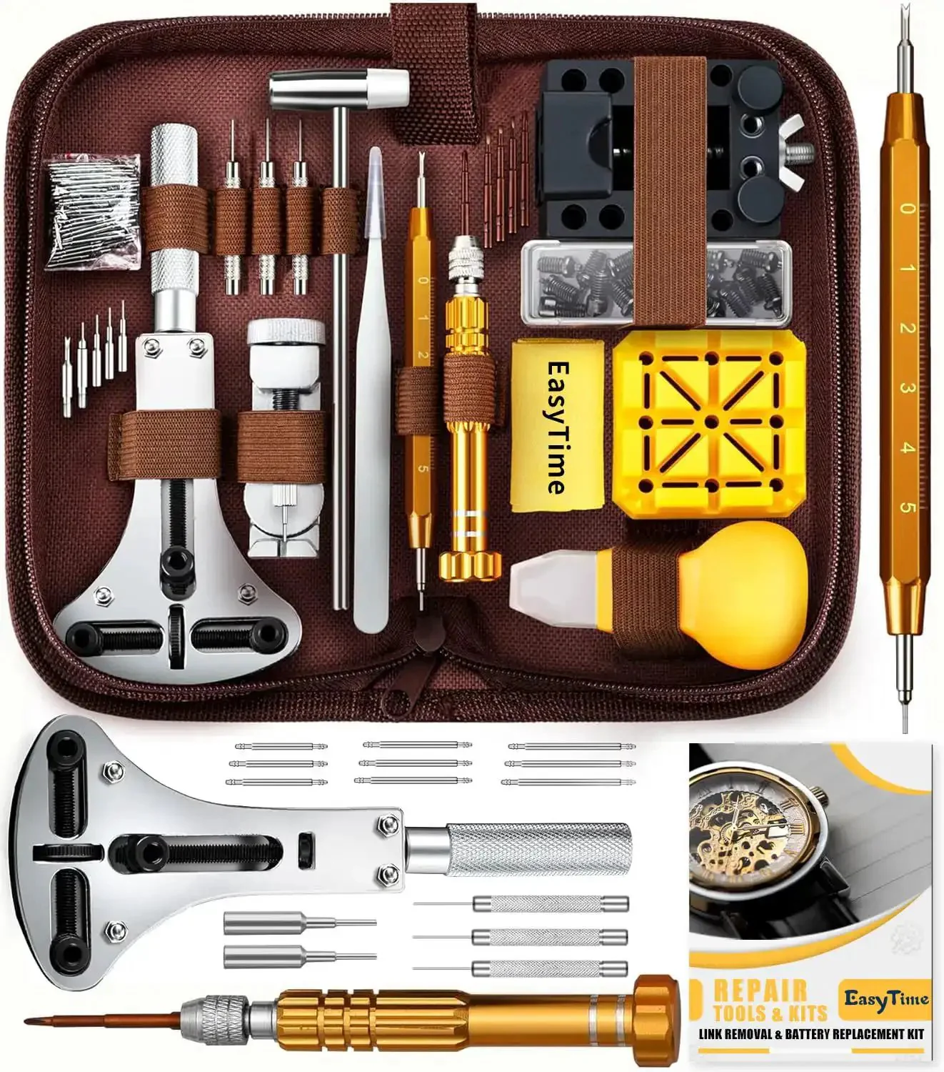 Complete Watch Repair Kit With Link Removal Tool And Case Opener For Battery Replacement And Strap Adjustment, Spring Bar Tool, Manual Included, DIY Friendly Pro Grade Set