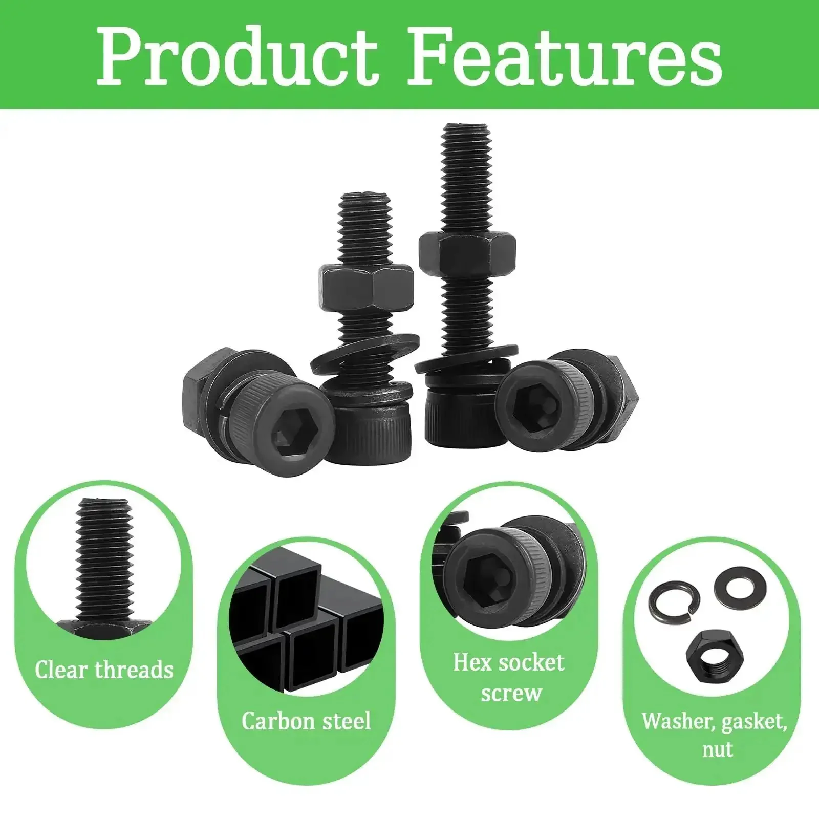 Comprehensive M3 Screws Assortment Kit With Hex Socket Head Bolts M3x5 6 8 10 12 14 20 25mm Nuts And Washers In 12.9 Alloy Steel Black Zinc Plated Finish, Perfect For 3D Printer Builds, DIY Projects, And Everyday Hardware Fixes - Image 5
