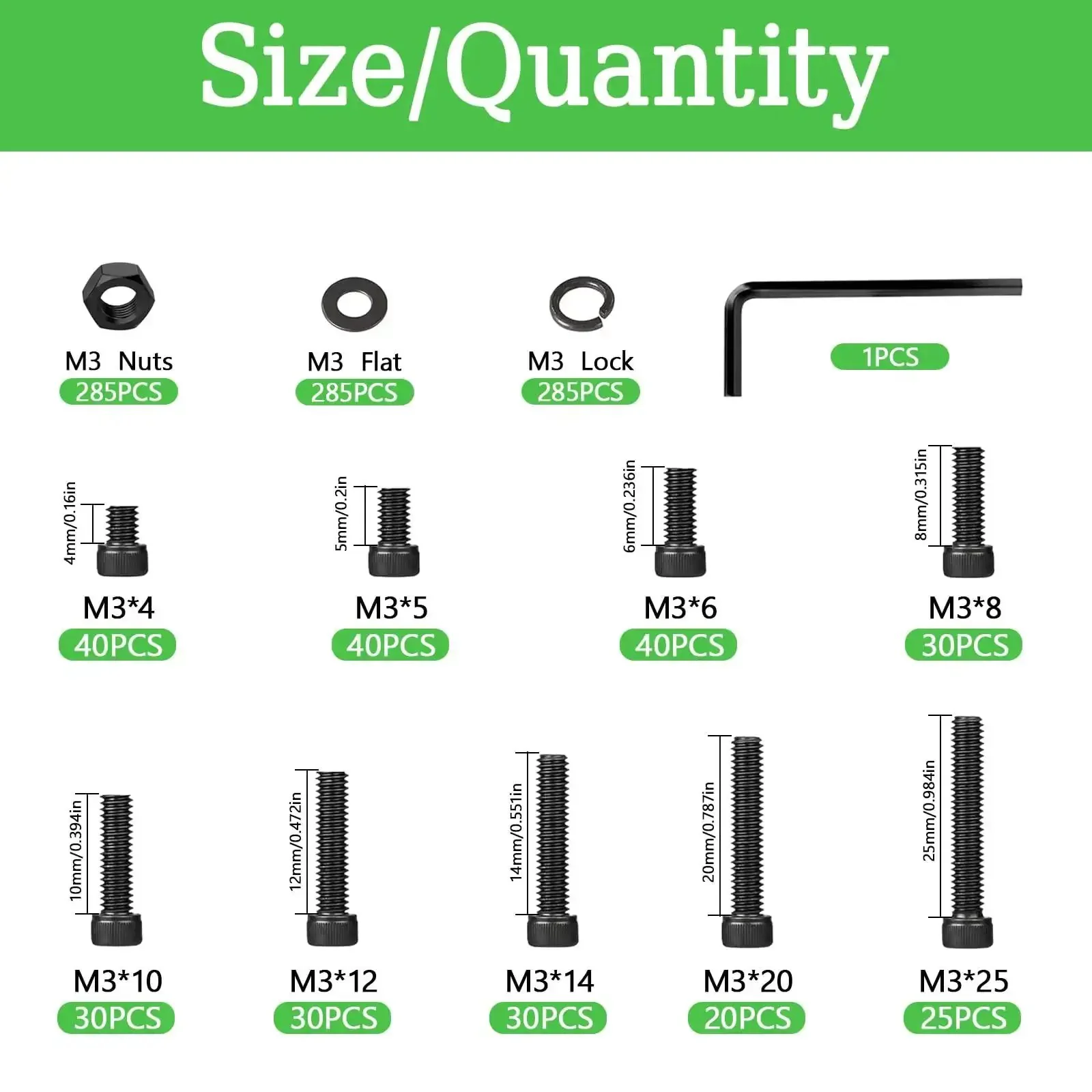 Comprehensive M3 Screws Assortment Kit With Hex Socket Head Bolts M3x5 6 8 10 12 14 20 25mm Nuts And Washers In 12.9 Alloy Steel Black Zinc Plated Finish, Perfect For 3D Printer Builds, DIY Projects, And Everyday Hardware Fixes - Image 7