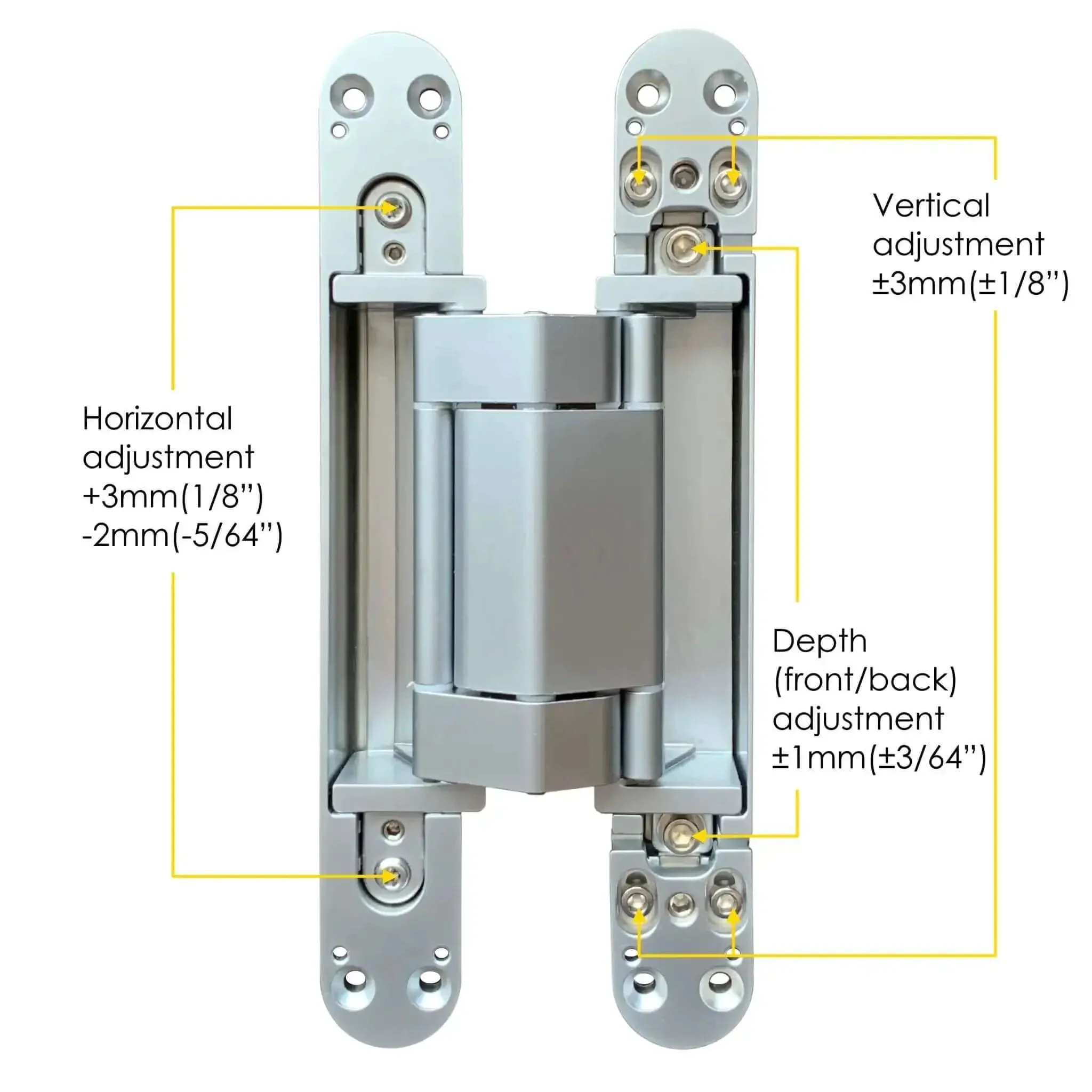 Concealed 3D Adjustable Invisible Hinge Set Of Two Up To 352 Lbs Per Door Satin Chrome For Frameless Doors 180 Degree Opening Non Handed Heavy Duty Low Profile Zinc Alloy Body With Smooth Operation - Image 4