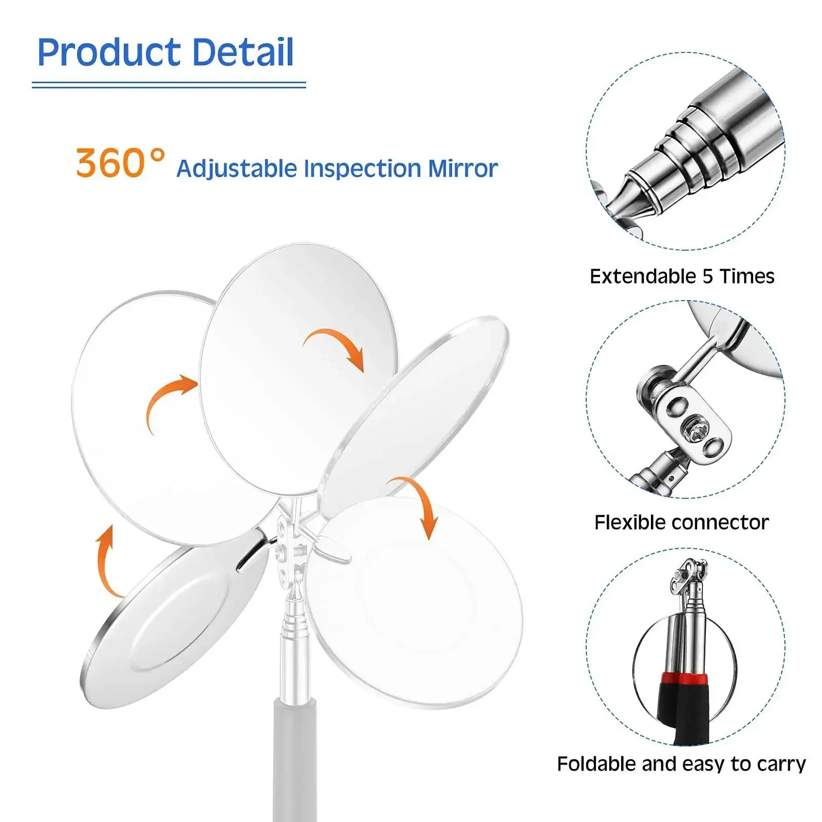 Cool 2 Piece Lighted Telescoping Inspection Mirror Set With Flexible Retractable LED Round Dental Mirror For Automotive Repair And Home Handyman Ideal Gift For Men Husbands Fathers Day Birthday - Image 5