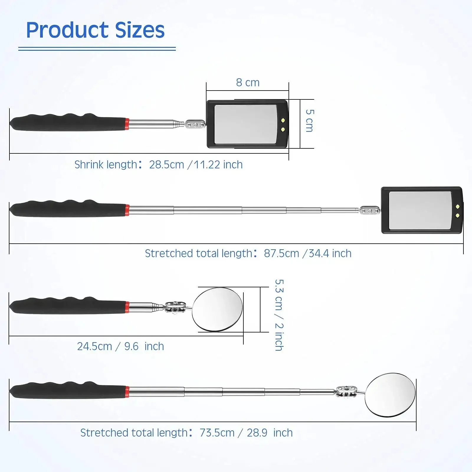 Cool 2 Piece Lighted Telescoping Inspection Mirror Set With Flexible Retractable LED Round Dental Mirror For Automotive Repair And Home Handyman Ideal Gift For Men Husbands Fathers Day Birthday - Image 7