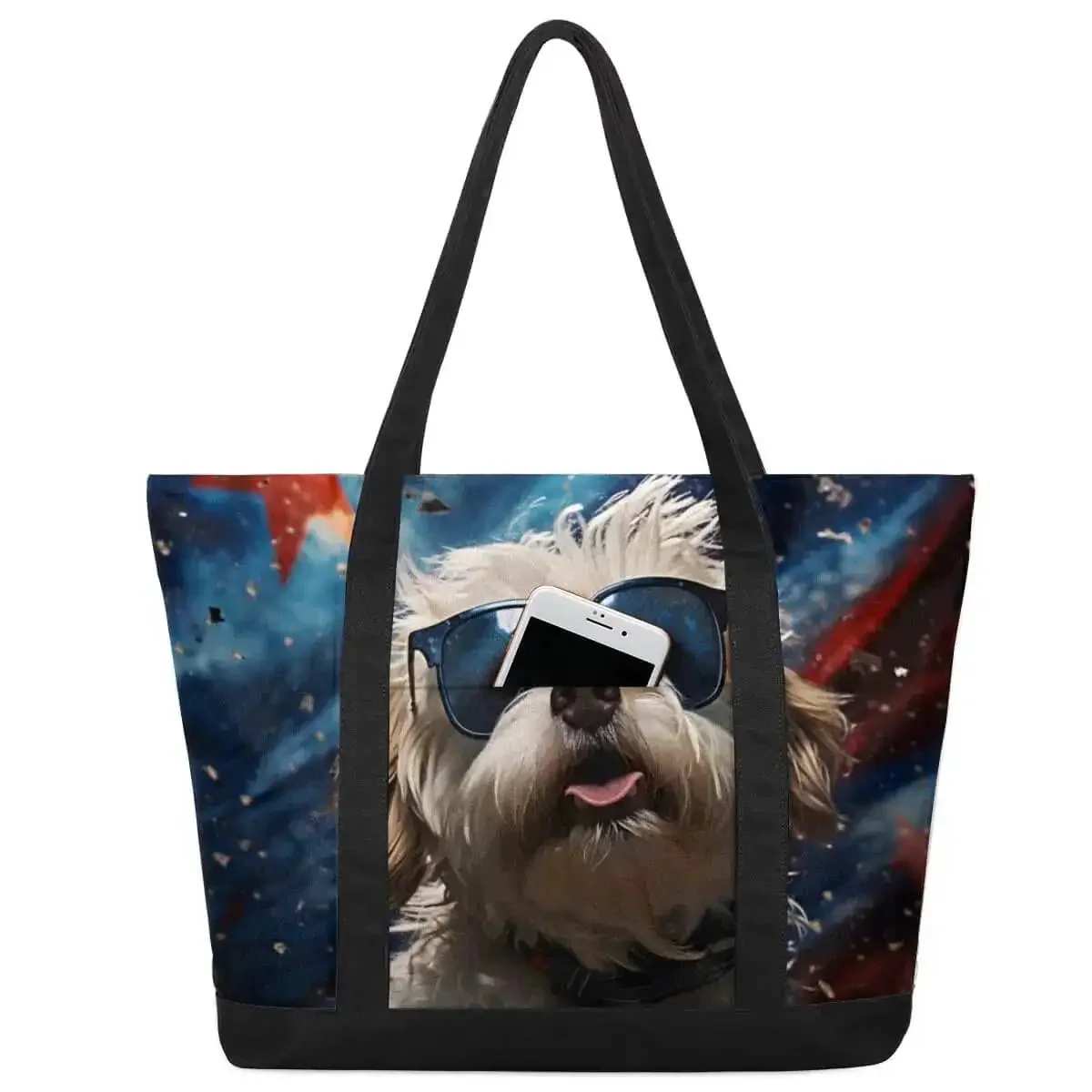 Cool Dog Sunglasses Inspired Canvas Laptop Tote For Women, Lightweight Office Briefcase Style Bag, 14.1 x 20.4 x 4.7 Inch Fits Laptop Or iPad, Travel Ready Work Bag For Bosses On The Go