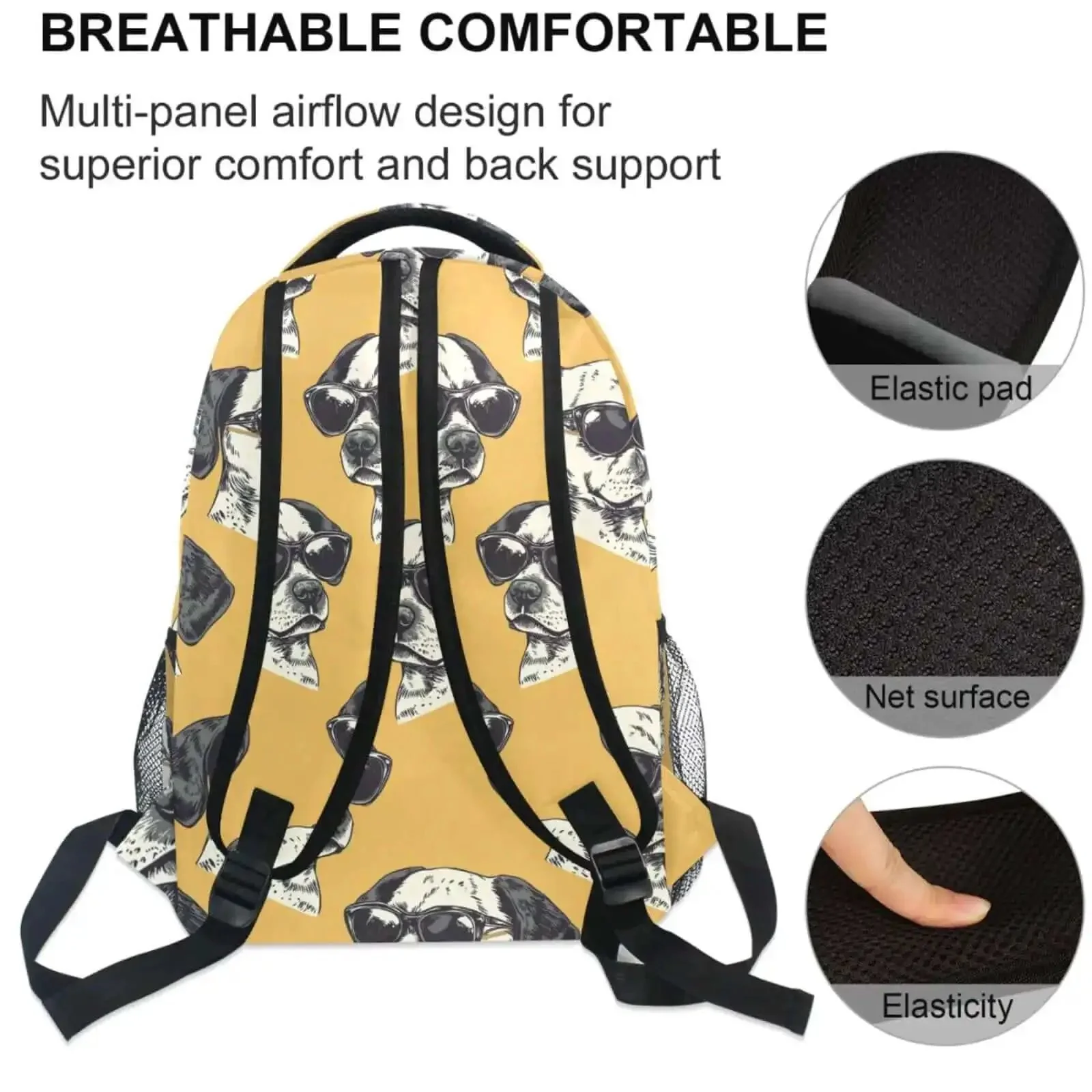 Cool Dog With Shades Backpack For School Book Bag And Travel Lightweight Waterproof Daypack With Separate Laptop Compartment Ideal For Boys And Girls Hiking Camping Work And Weekend Adventures - Image 6