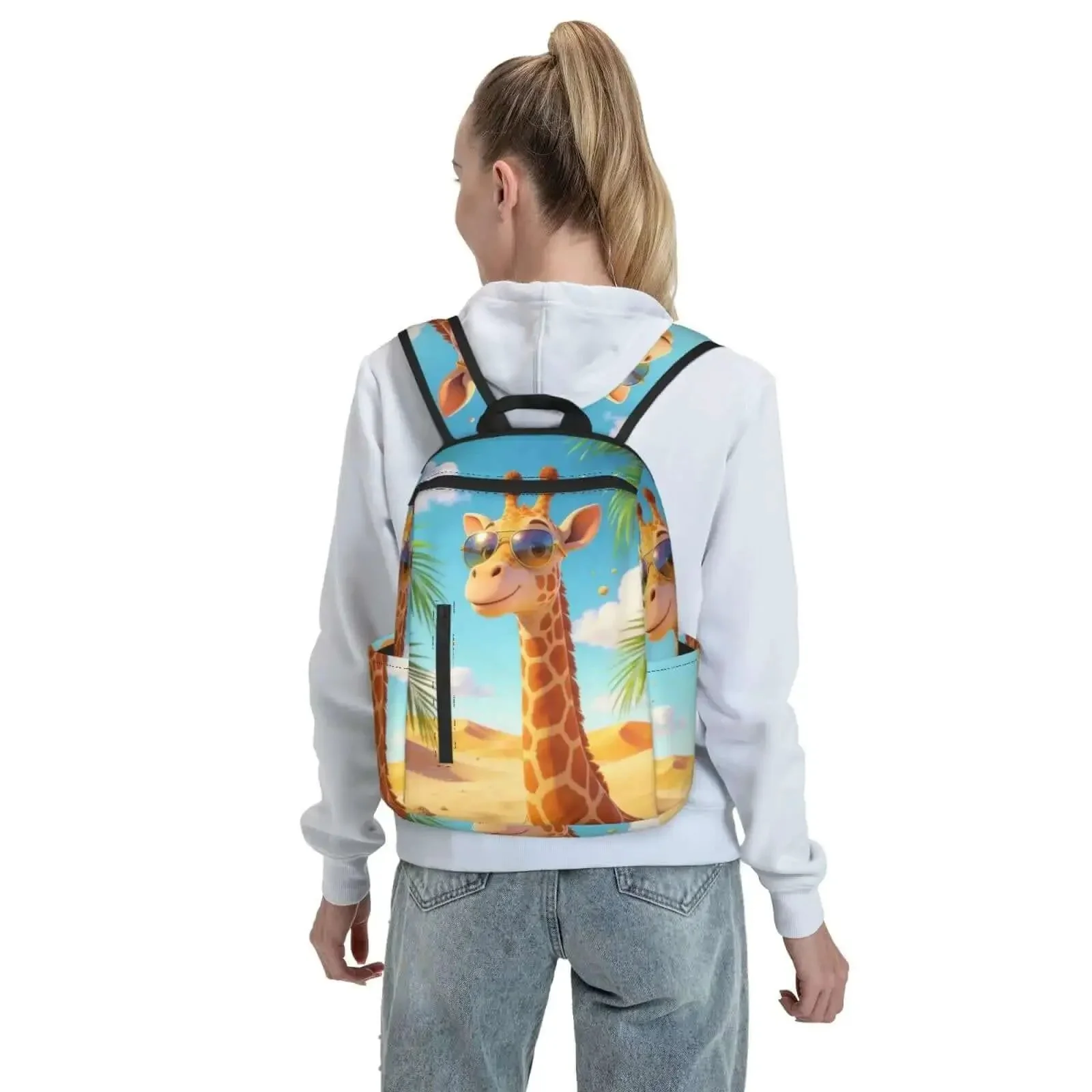 Cool Giraffe Desert Print Sunglasses Dual-Shoulder Backpack, Lightweight Laptop Daypack With Big Capacity For Work Travel Hiking School, Durable Polyester Canvas, Zippered Main Compartment - Image 3