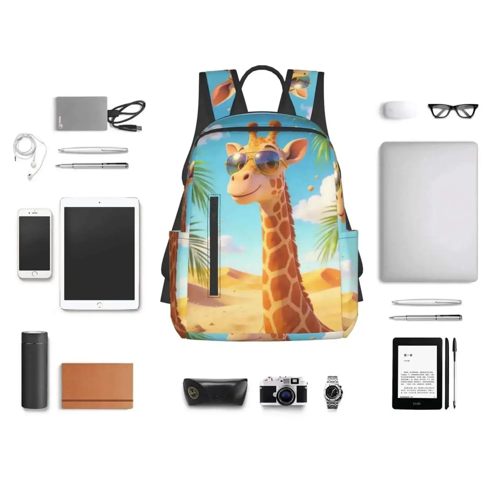 Cool Giraffe Desert Print Sunglasses Dual-Shoulder Backpack, Lightweight Laptop Daypack With Big Capacity For Work Travel Hiking School, Durable Polyester Canvas, Zippered Main Compartment - Image 4