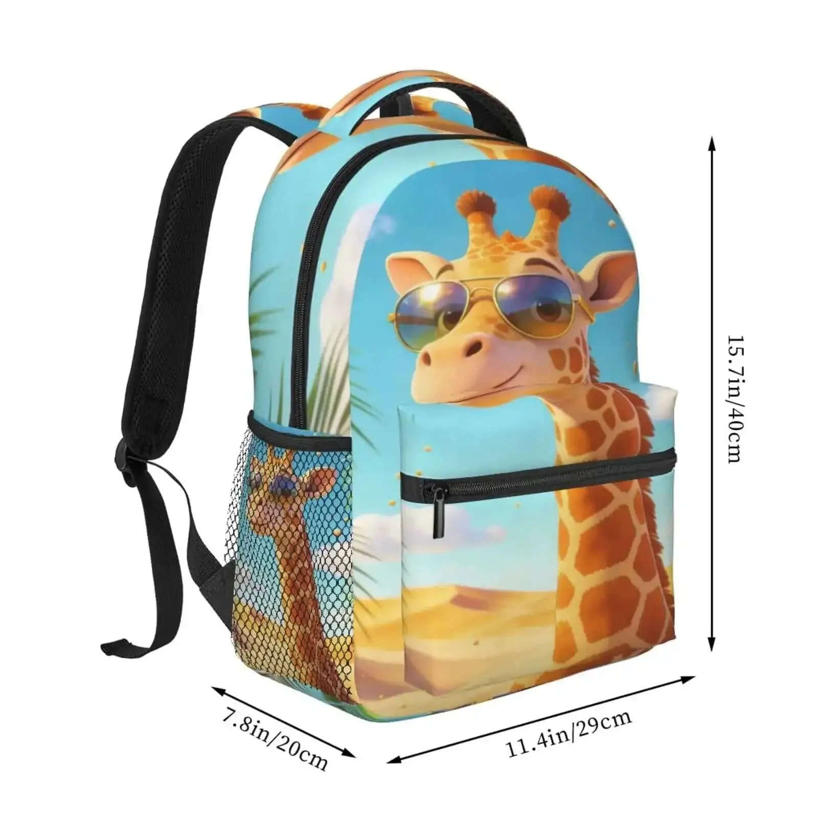 Cool Giraffe Desert Sunglasses Double Shoulder Backpacks Ideal For Work Hiking Travel And School Go To Everyday Carry Lightweight Laptop Backpack With Large Capacity Premium Polyester Canvas Daypack - Image 6
