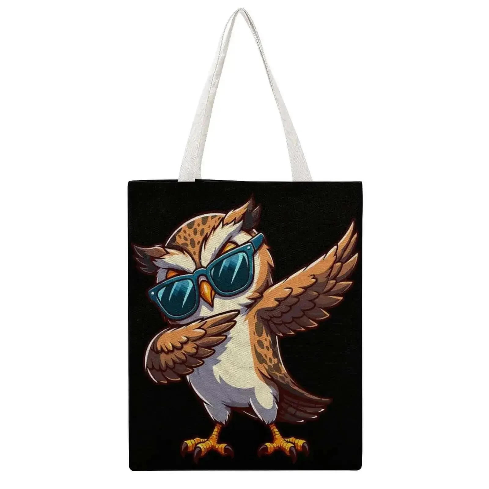 Cool Owl Wearing Sunglasses Canvas Tote Bag For Women Reusable Shoulder Bag For Grocery Shopping Work Daily Travel And Vacation Durable Heavy Duty Tote With Sturdy Handles And Large Capacity