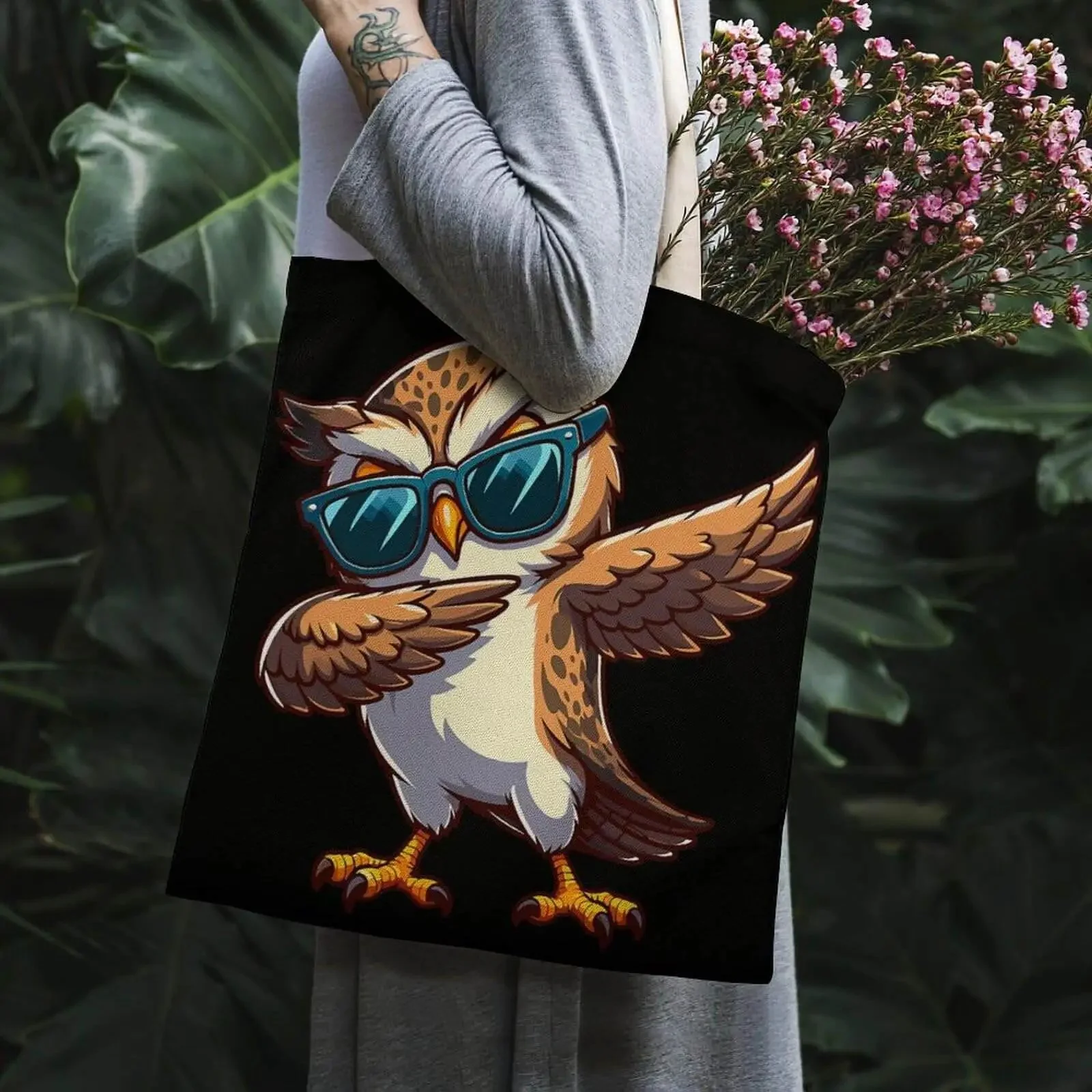 Cool Owl Wearing Sunglasses Canvas Tote Bag For Women Reusable Shoulder Bag For Grocery Shopping Work Daily Travel And Vacation Durable Heavy Duty Tote With Sturdy Handles And Large Capacity - Image 2