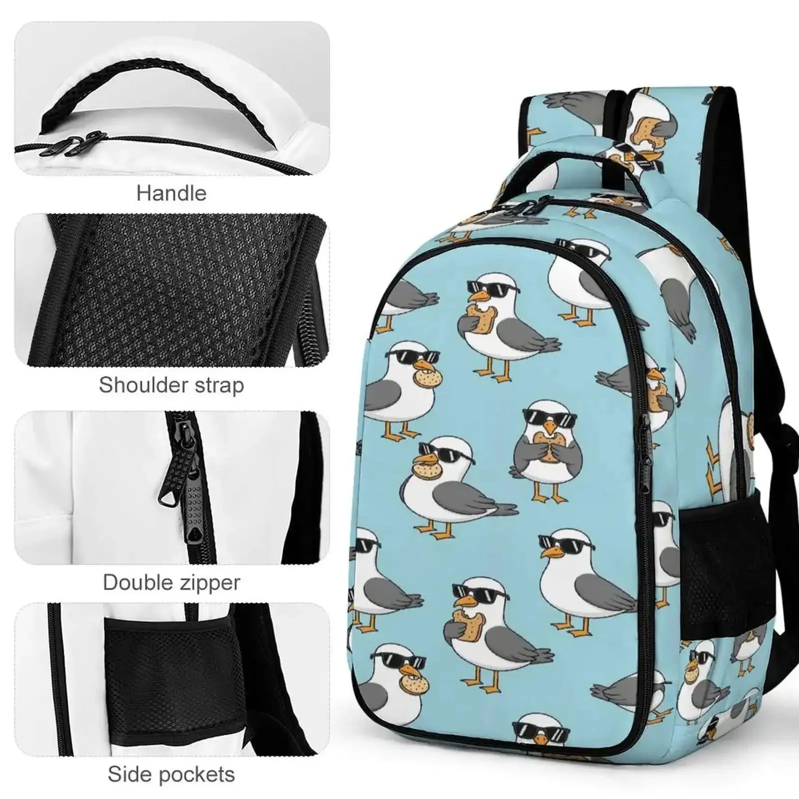 Cool Seagulls Design Travel Laptop Backpack With Large Capacity Waterproof Durable Daypack For Women And Men Perfect For Work School Camping And Daily Commute Featuring Front Opening For Easy Access And Roomy Compartments - Image 6