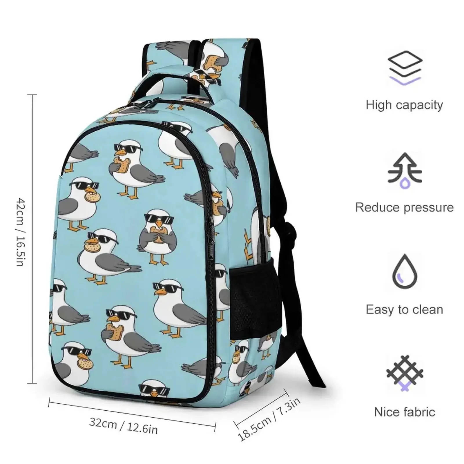 Cool Seagulls Design Travel Laptop Backpack With Large Capacity Waterproof Durable Daypack For Women And Men Perfect For Work School Camping And Daily Commute Featuring Front Opening For Easy Access And Roomy Compartments - Image 8