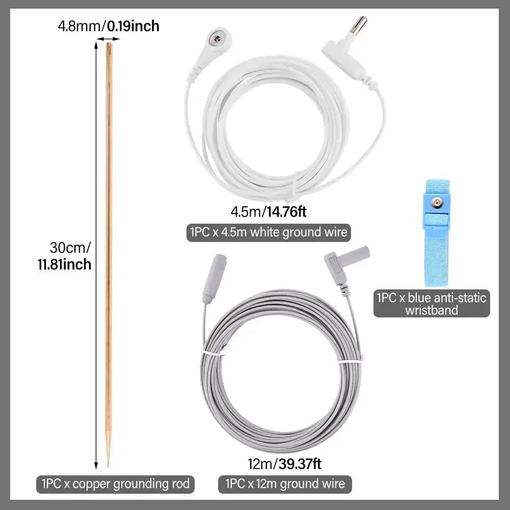 Copper Grounding Rod Kit With 39 Feet White Ground Wire And Blue Anti Static Wristband, Portable Earth Grounding Kit For Electronics And Home Use, Durable 12 Inch Copper Rod With Built In 7 Core Copper Foil Wire For Reliable Grounding - Image 8