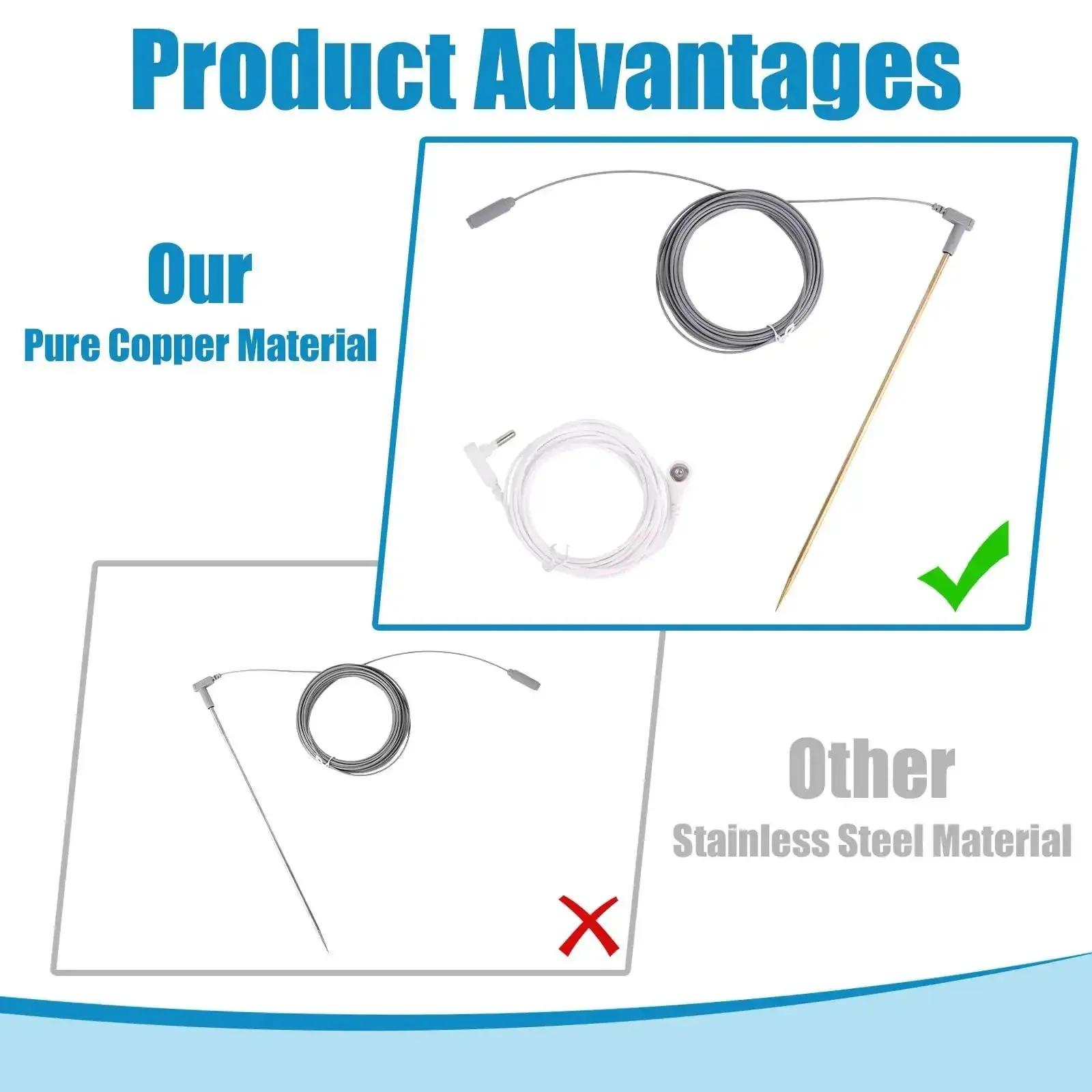 Copper Grounding Rod Kit With 40 Foot Female Cord And 15 Foot Male Wire For Earthing Mats Sheets Pillowcases Blankets Provides Secure Flexible Connection For All Your Earthing Needs And Plug And Play Setup - Image 6