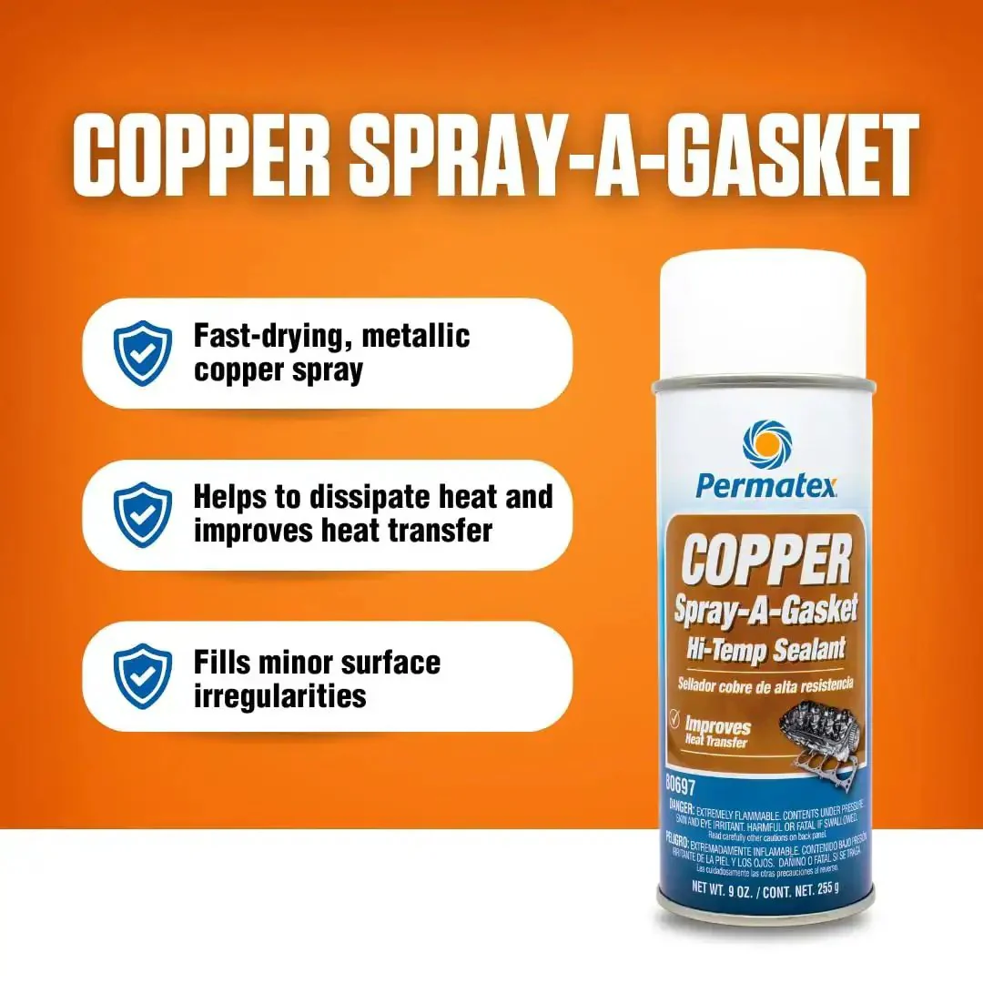 Copper Spray A Gasket Hi Temp Adhesive Sealant Spray For Gaskets And Heat Transfer, Fast Drying Metallic Copper That Fills Surface Flaws, That Gets The Job Done On Surfaces, Resists Gasoline And Auto Fluids, 9 Oz Aerosol Can - Image 4