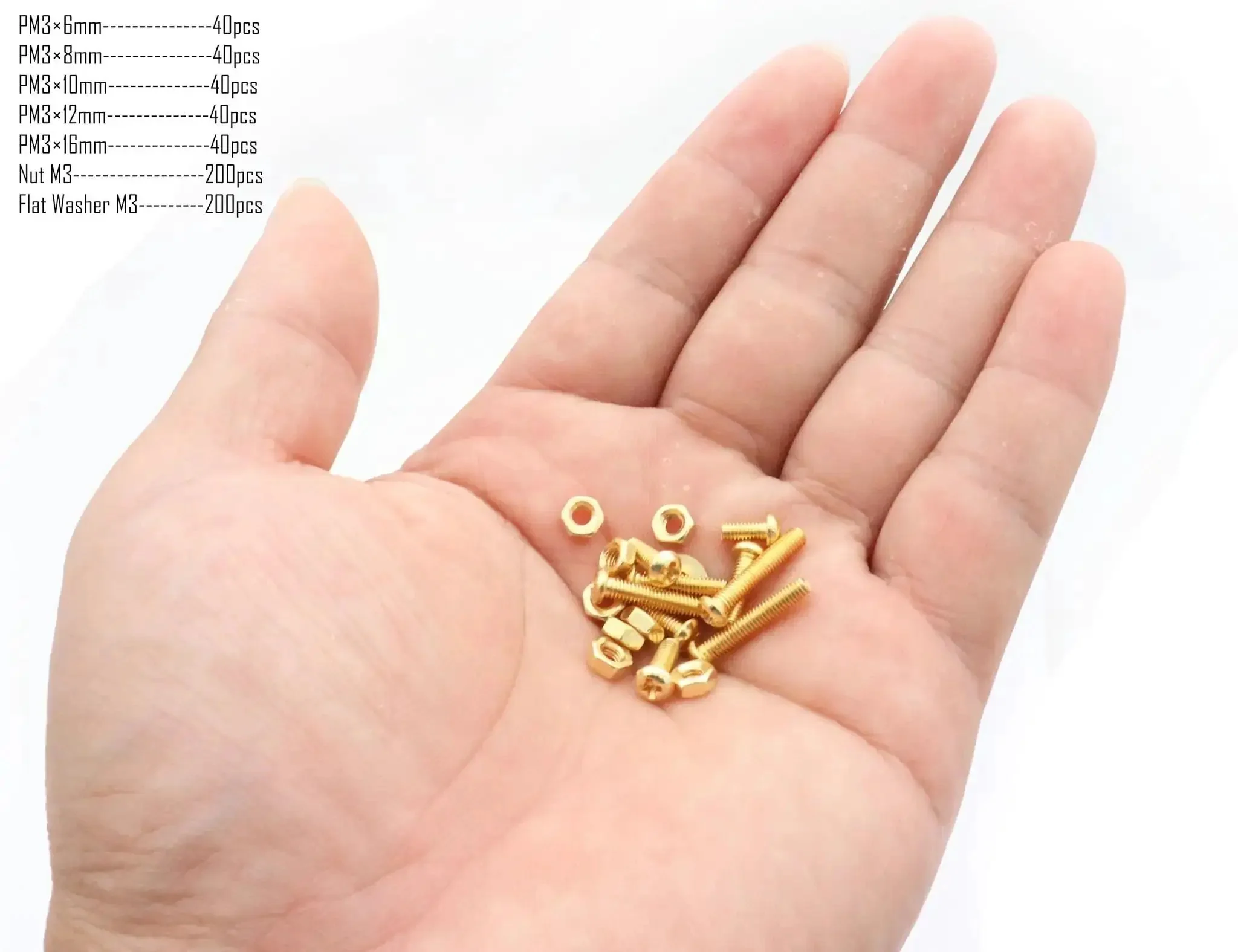 Copper Yellow M3 Machine Screws Assortment Kit With Nuts And Flat Washers, 600 Pieces, Five Lengths 6 8 10 12 16mm, Phillips Pan Head Fasteners For Machinery And Furniture - Image 3