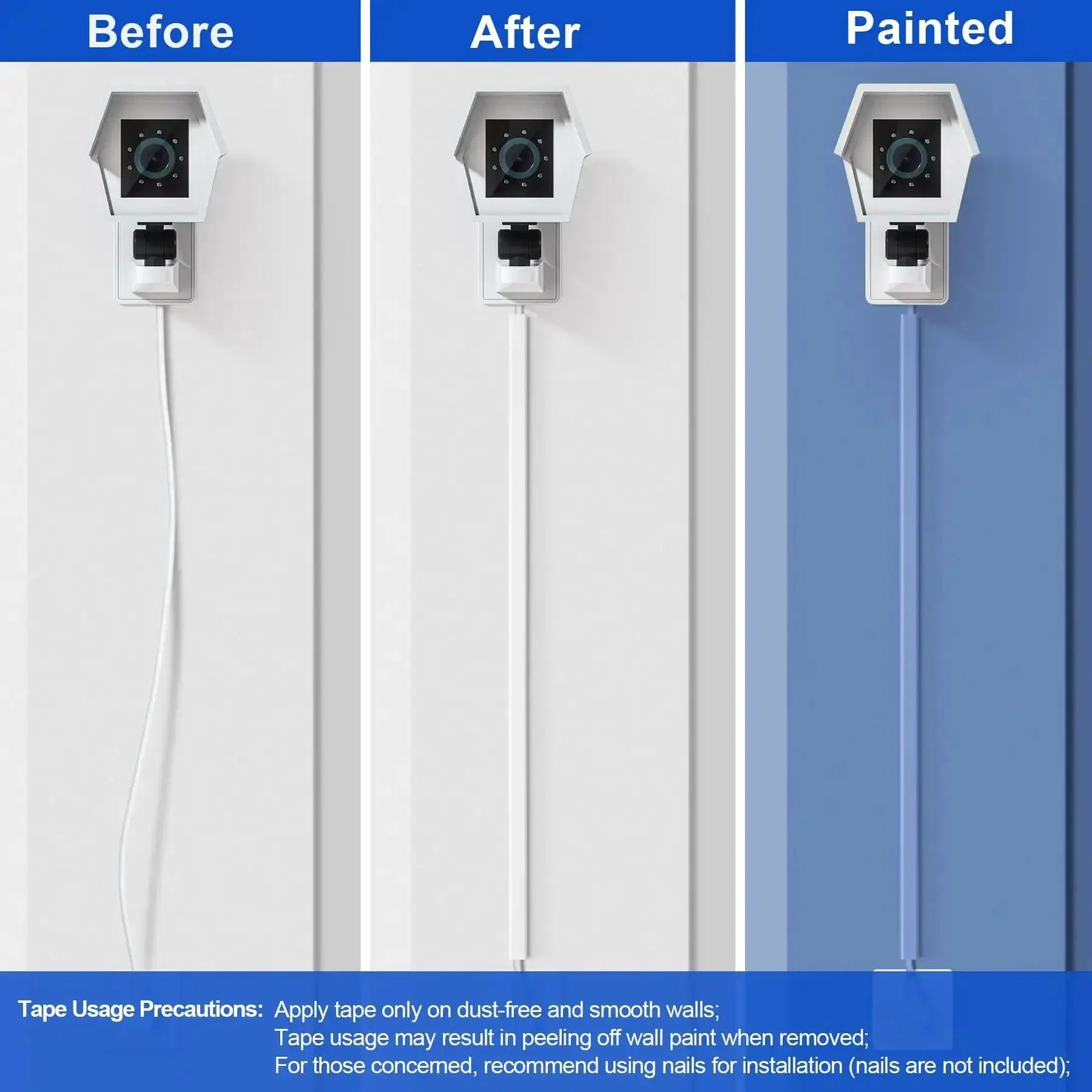 Cord Hider For One Wire 102 Inch Cable Concealer Paintable Wall Wire Covers PVC Cable Management Raceway Black Odorless Fire Resistant Durable No Fuss Install Hide A Thick Extension Cord - Image 2