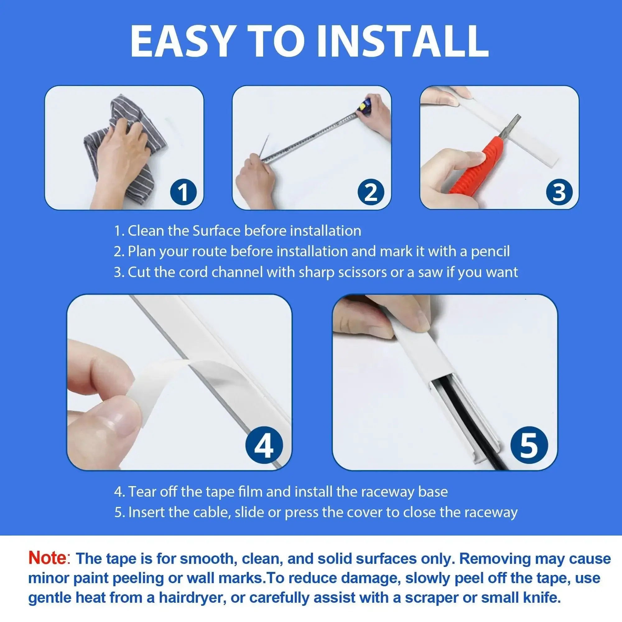Cord Hider For One Wire 102 Inch Cable Concealer Paintable Wall Wire Covers PVC Cable Management Raceway Black Odorless Fire Resistant Durable No Fuss Install Hide A Thick Extension Cord - Image 3