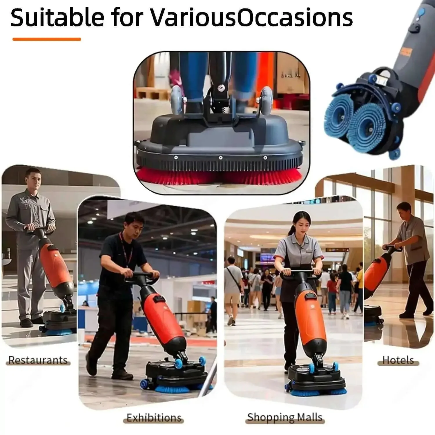 Cordless 18 Inch Walk Behind Floor Scrubber With Dual Brushes, 120 Minute Battery Power, 360 Degree Rotating Head, Industrial Grade Floor Cleaner For Tile Concrete Epoxy, Red Beast - Image 2
