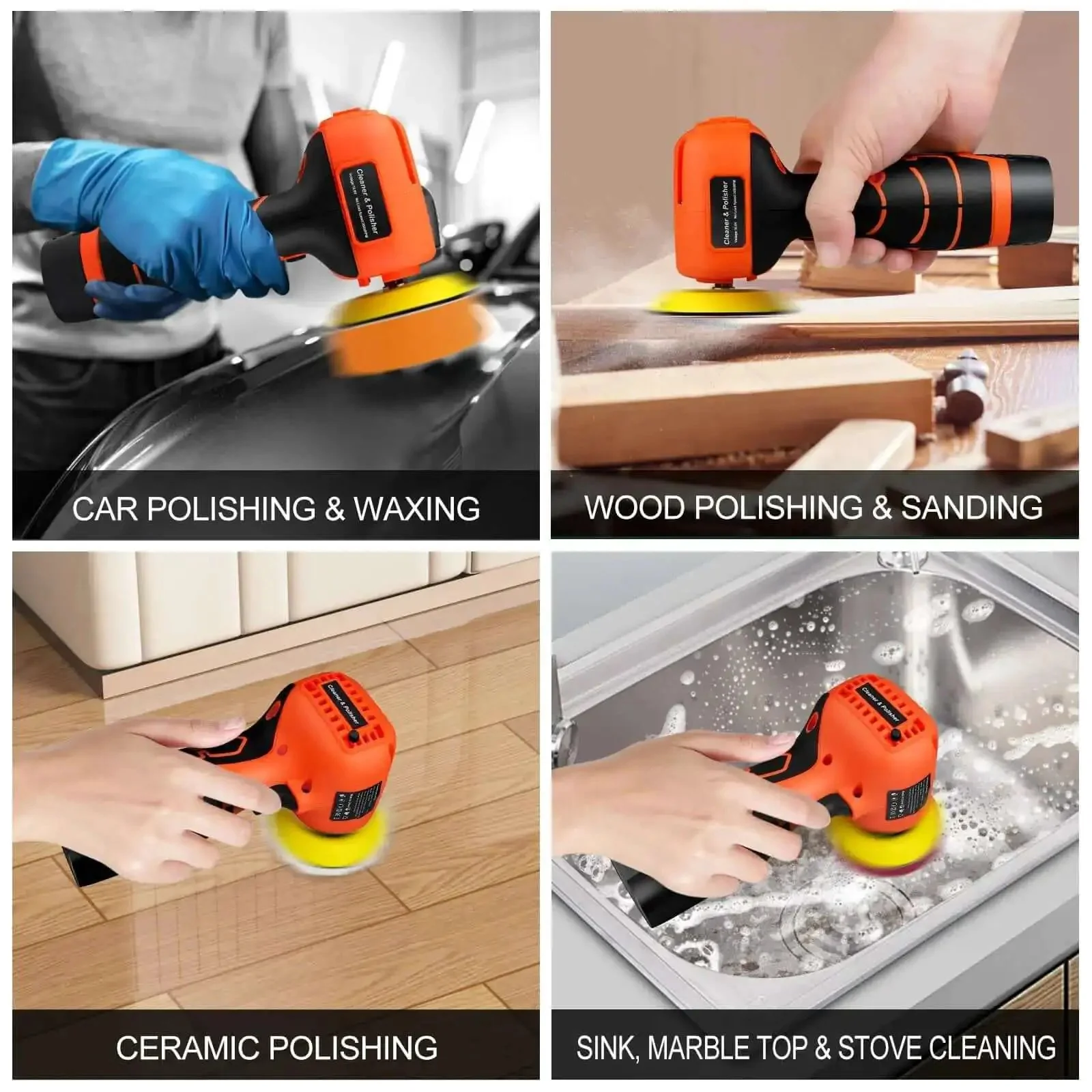 Cordless 3 Inch Palm Sander Kit With 16.8V 3.0Ah Liion Battery, 3500 RPM Mini Polisher, 19 Accessories For Sanding Polishing Waxing And Cleaning, Four Fiber Sponge Pads For Kitchens And Tough Spots - Image 4