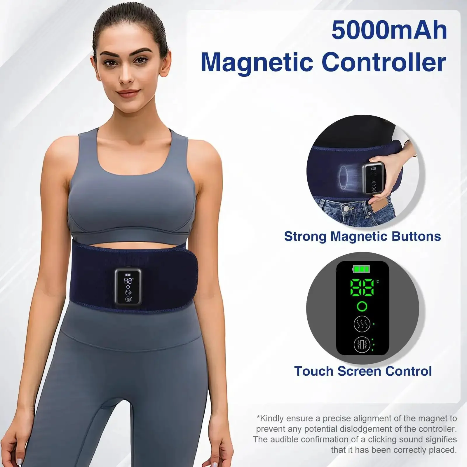 Cordless Back Massager Belt With Red Light Therapy For Pain Relief, 5 Heating Levels, 3 Vibration Modes, 4 Motors, Deep Tissue Massage For Lower Back, Battery Powered, Blue - Image 3