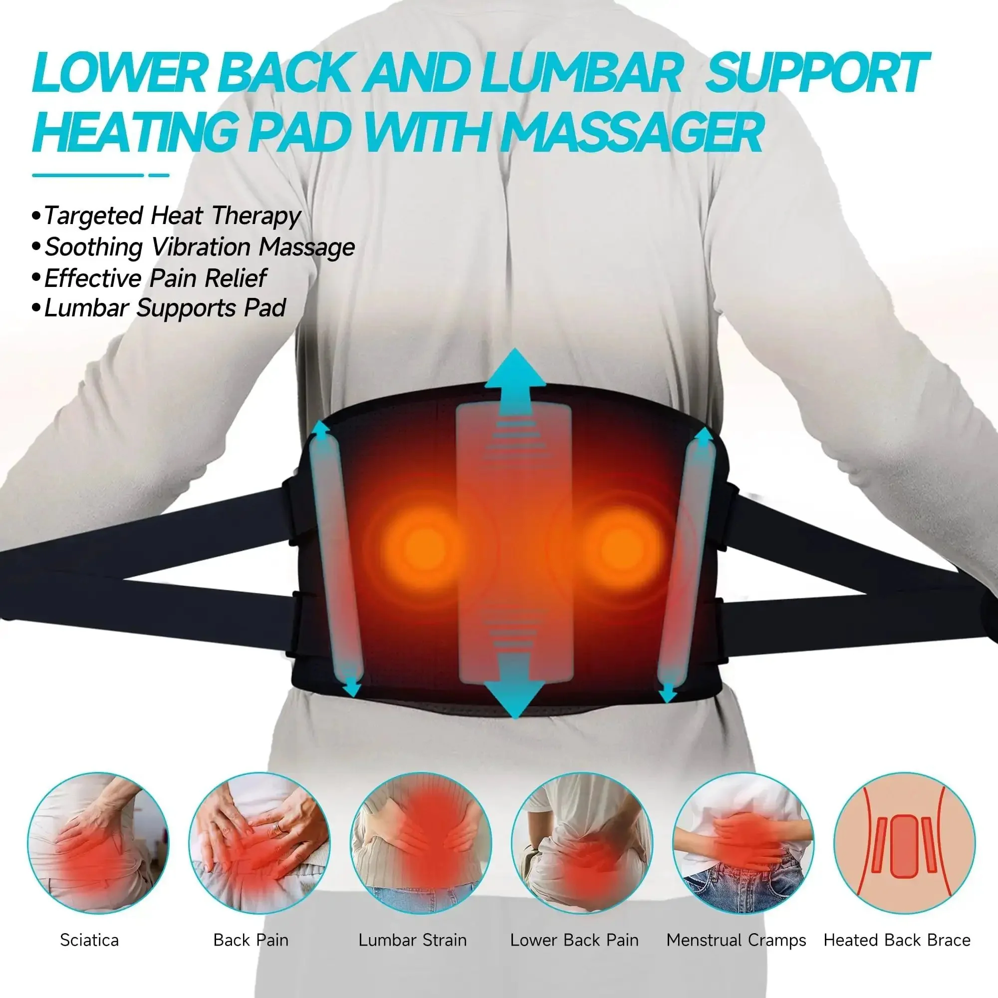 Cordless Back Relief Heating Pad With Built In Massager And Wearable Lumbar Support In 3 Heat Levels And 5 Vibrations Timed Session Rechargeable Battery Plug In Option HSA FSA Eligible Gift For Mom - Image 3