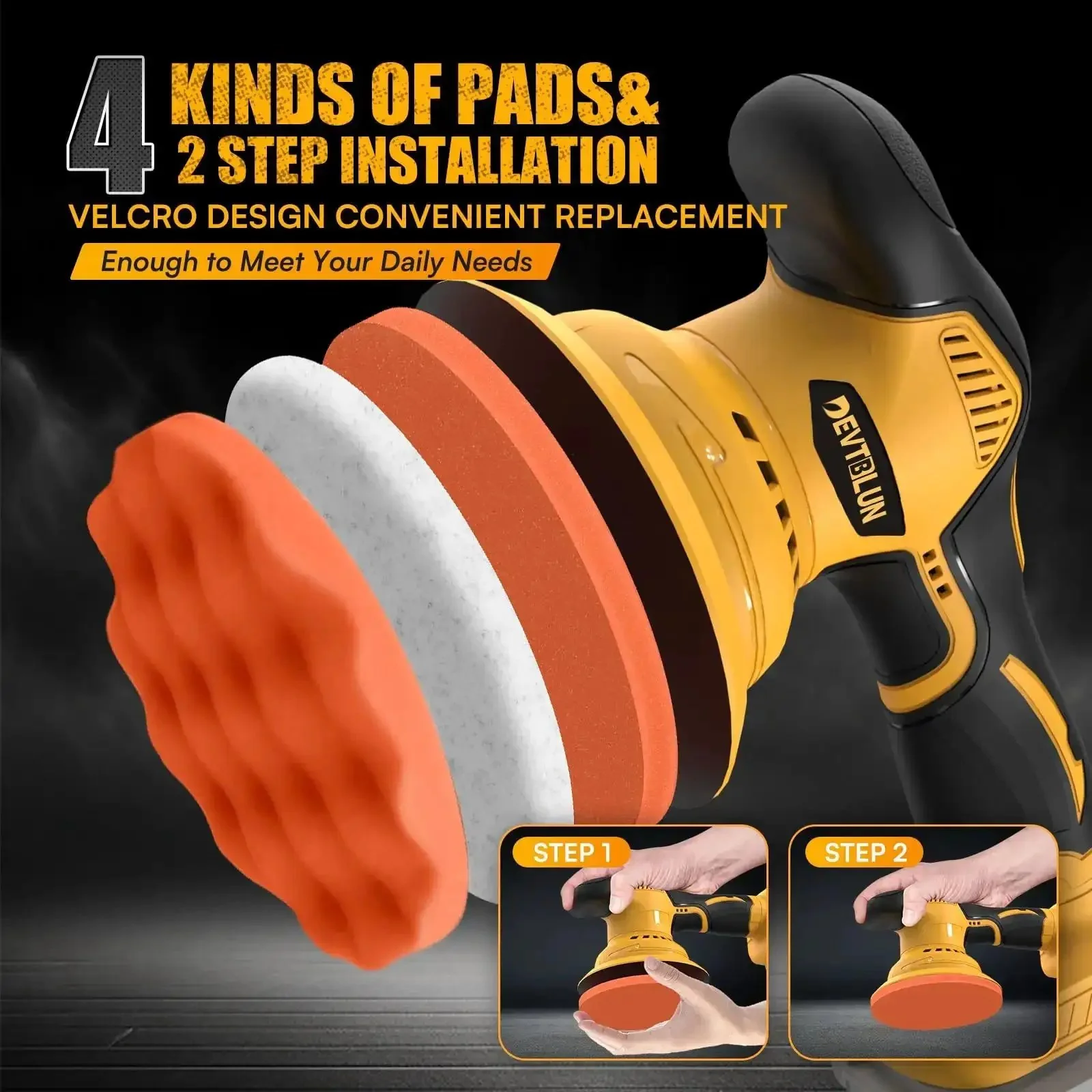 Cordless Car Buffer Polisher Kit 6 Inch Brushless Dual Action Orbital Polisher With 8 Speed Settings Up To 5500 RPM For Easy Car Detailing Compatible With 18V And 20V Lithium Batteries Battery Not Included Includes 14 Accessories - Image 3