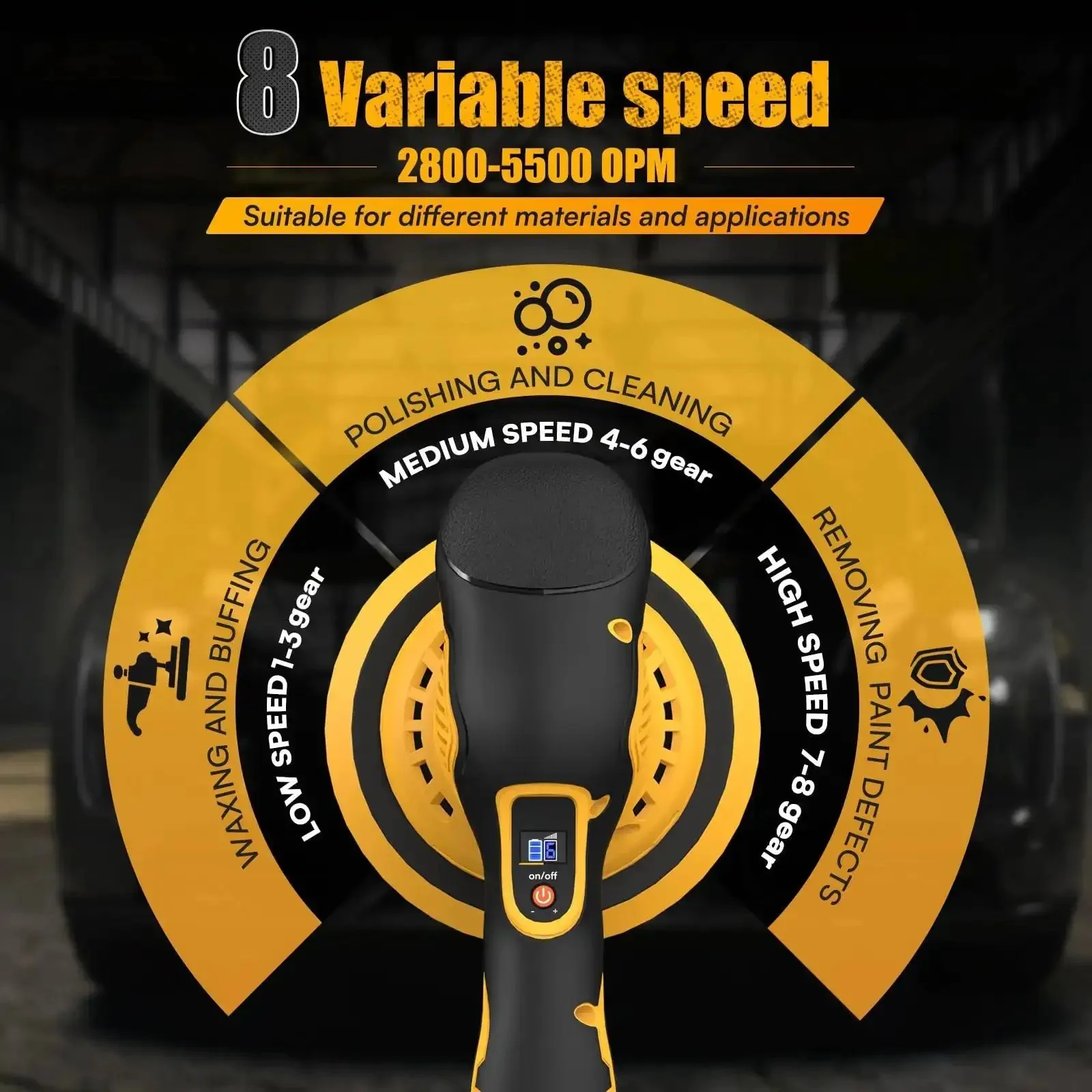 Cordless Car Buffer Polisher Kit 6 Inch Brushless Dual Action Orbital Polisher With 8 Speed Settings Up To 5500 RPM For Easy Car Detailing Compatible With 18V And 20V Lithium Batteries Battery Not Included Includes 14 Accessories - Image 5
