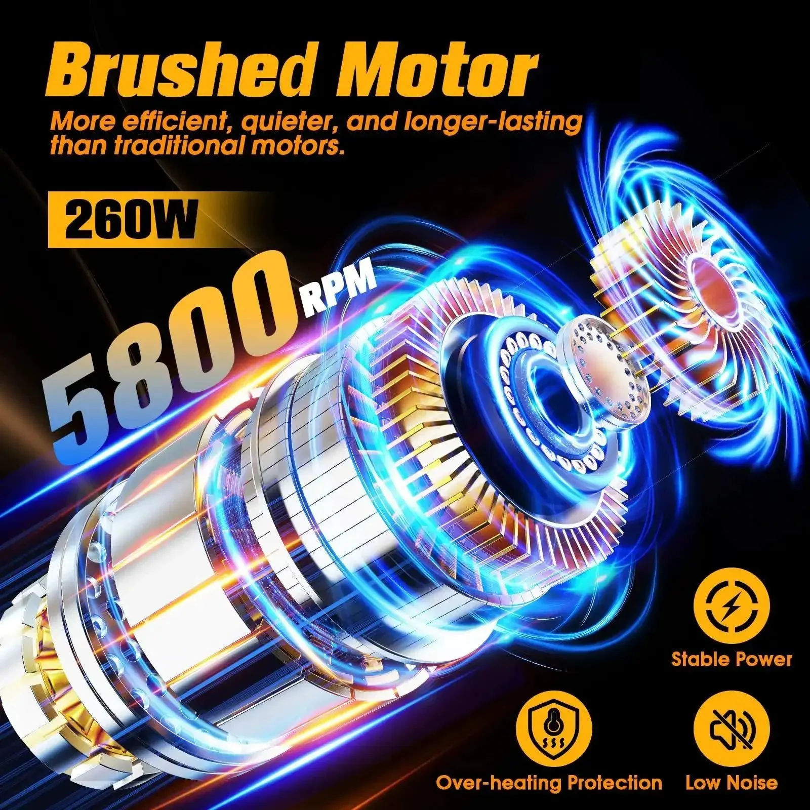 Cordless Car Buffer Polisher Kit With 2x 2000mAh 21V Batteries, 18 Attachments, 6 Speed Orbital Design, LED Display, Lightweight Detailing Tool For Waxing Polishing And Scratch Removal Yellow - Image 5