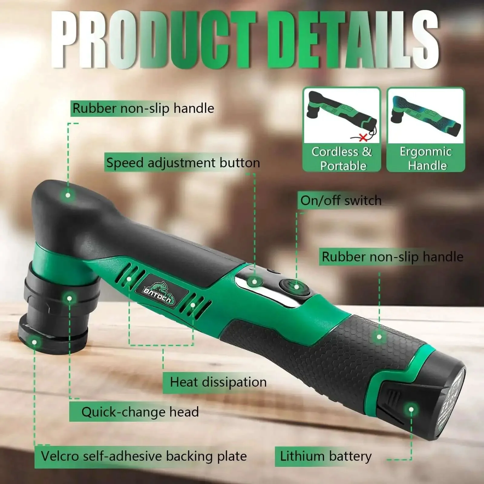 Cordless Car Buffer Polisher Kit With Dual Action And Rotary Modes, 1 Inch And 3 Inch Heads For Car Detailing And Boats, Two 2.0Ah Batteries, Six Variable Speeds From 2000 To 5500 RPM, Orbital Polisher To Get That Pro Shine - Image 9