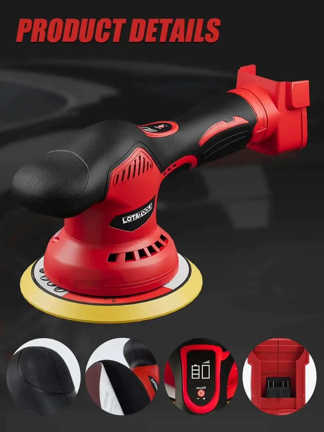 Cordless Car Polisher And Orbital Buffer For Detailing With Six Variable Speeds Up To 5500 RPM No Battery Included Compatible With 18V Batteries Ideal For Auto Exterior And Interior Finishes - Image 2