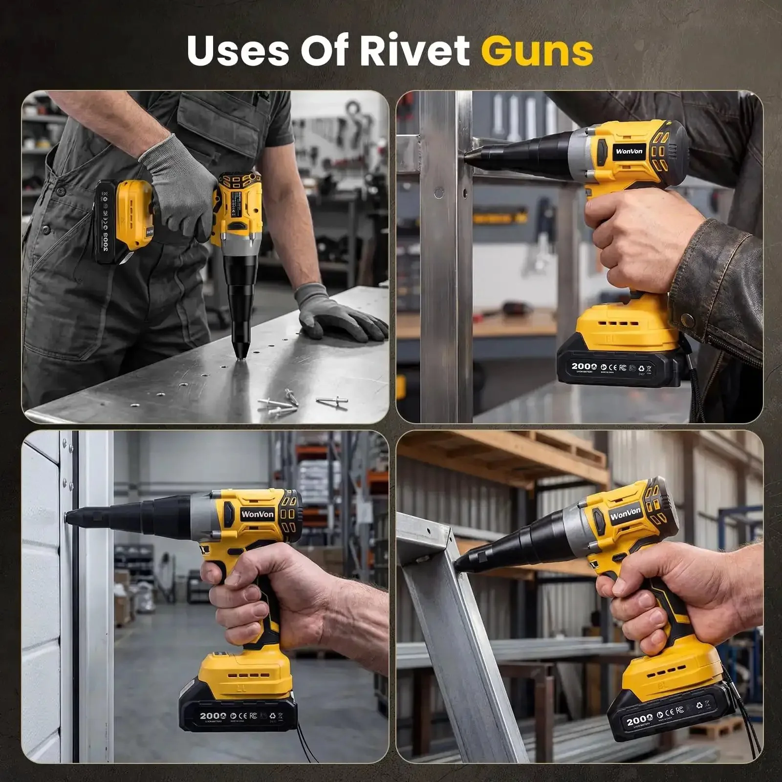 Cordless Electric Rivet Gun Kit With 20V Max Battery, Brushless High Torque Riveting Tool For One Eighth Inch, Five Thirty Second Inch, And Three Sixteenth Inch Rivets, Includes Battery, Fast Charger, Extra Head, And Led Light - Image 3