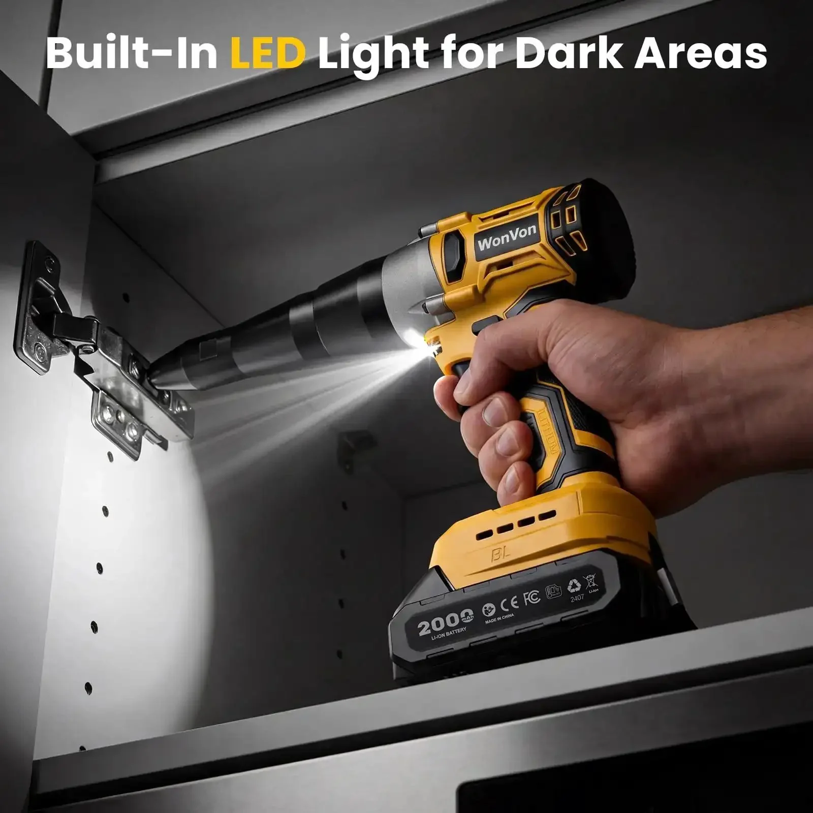 Cordless Electric Rivet Gun Kit With 20V Max Battery, Brushless High Torque Riveting Tool For One Eighth Inch, Five Thirty Second Inch, And Three Sixteenth Inch Rivets, Includes Battery, Fast Charger, Extra Head, And Led Light - Image 5