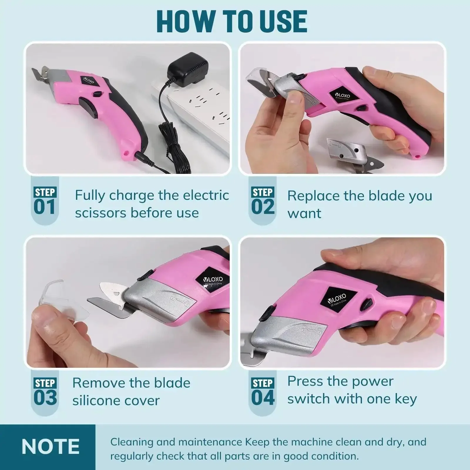 Cordless Electric Scissors For Cardboard And Fabric With Two Blade Types, Rechargeable Power Shears For Leather Felt Plastic Mats, Quick One Button Operation, Includes Charger And Handy Storage Box, Pink - Image 5