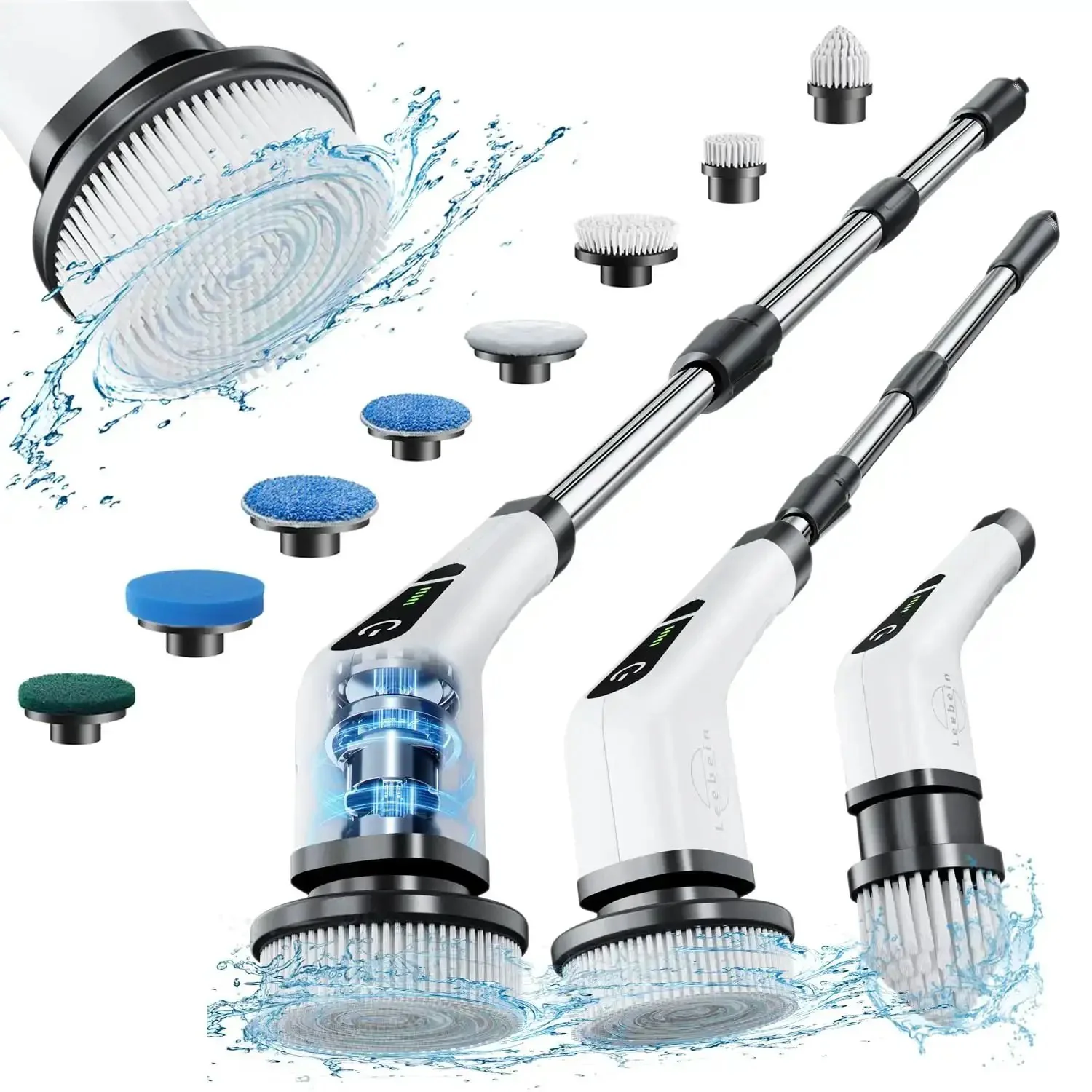 Cordless Electric Spin Scrubber With 8 Replaceable Heads, 360 Power Scrubber, Dual Speed, Detachable Handle, A Real Cleanup Buddy For Bathroom Floors Tiles Grout Kitchen And Car Cleaning