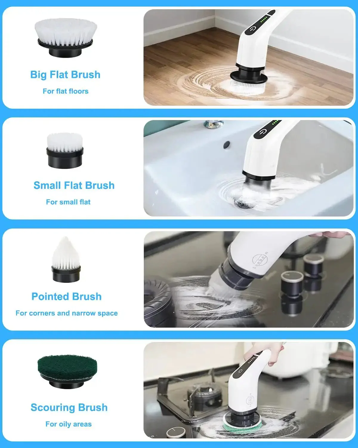 Cordless Electric Spin Scrubber With 8 Replaceable Heads, 360 Power Scrubber, Dual Speed, Detachable Handle, A Real Cleanup Buddy For Bathroom Floors Tiles Grout Kitchen And Car Cleaning - Image 4