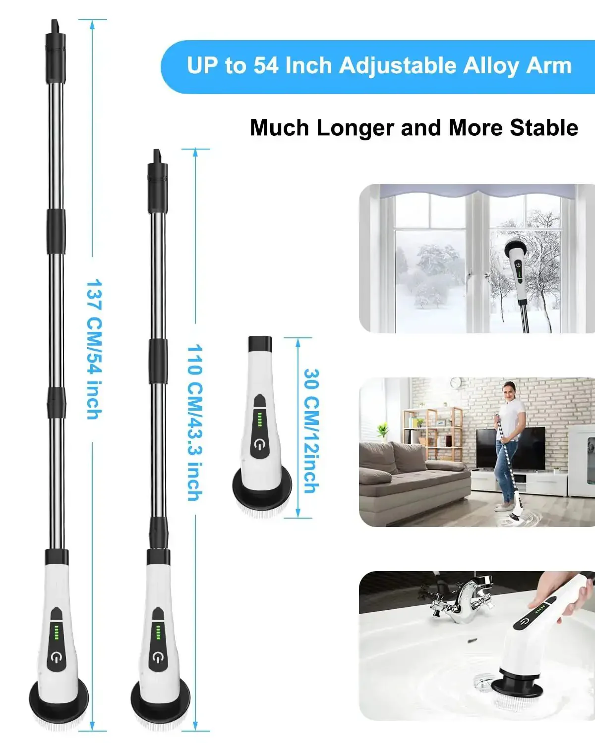 Cordless Electric Spin Scrubber With 8 Replaceable Heads, 360 Power Scrubber, Dual Speed, Detachable Handle, A Real Cleanup Buddy For Bathroom Floors Tiles Grout Kitchen And Car Cleaning - Image 6