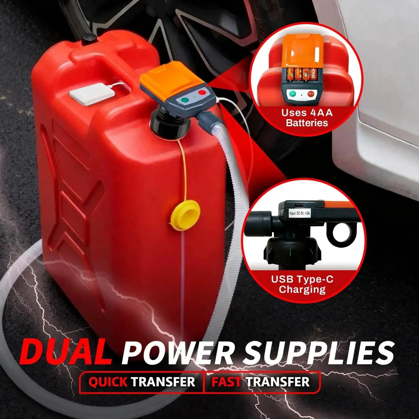 Cordless Fuel Transfer Pump With Auto Stop 3.8 GPM Fast Flow For Gasoline Diesel And Oil USB Powered Battery Operated Four Adapters For Racing Jugs Perfect Gift For Gear Heads And Do It Yourself Guys - Image 4