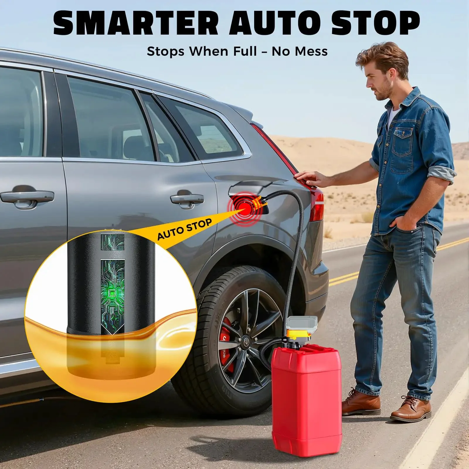 Cordless Fuel Transfer Pump With Auto Stop For No Mess Fueling Three Point Two GPM Flow Portable Diesel And Gas Pump With Fifty One Inch Hose Includes Three Adapters Compatible With Twenty Volt And Eighteen Volt Batteries Bare Tool Yellow - Image 6