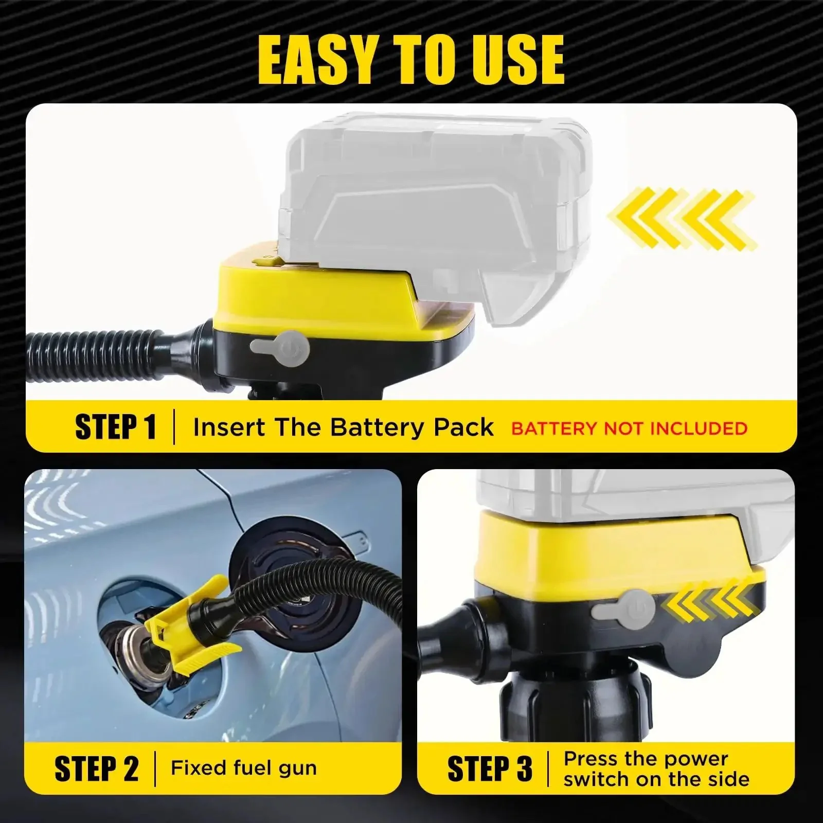 Cordless Fuel Transfer Pump With Flexible Hose, Battery Powered For DeWalt 20V And Milwaukee 18V Tools, Auto Stop, High Flow 3.2 GPM, Includes 3 Adapters, Portable Gas Pump No Fuss Tank Transfers - Image 3