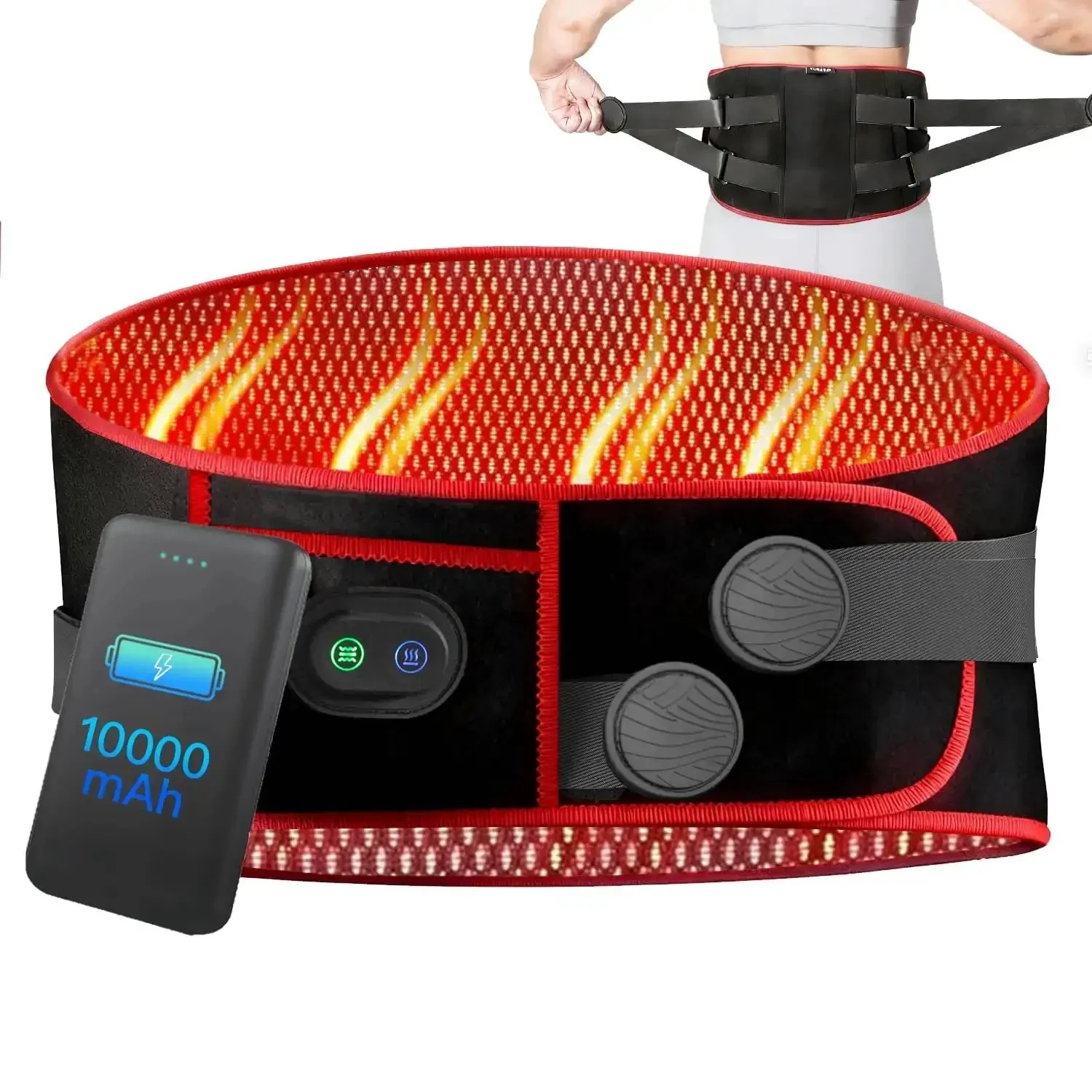Cordless Heating Massage Belt With 3 Heat Settings And 5 Vibration Modes 10000mAh Rechargeable Battery Portable Back Massager For Lower Back Pain And Cramps Travel Ready Heating Pad For Home Work Or On The Go