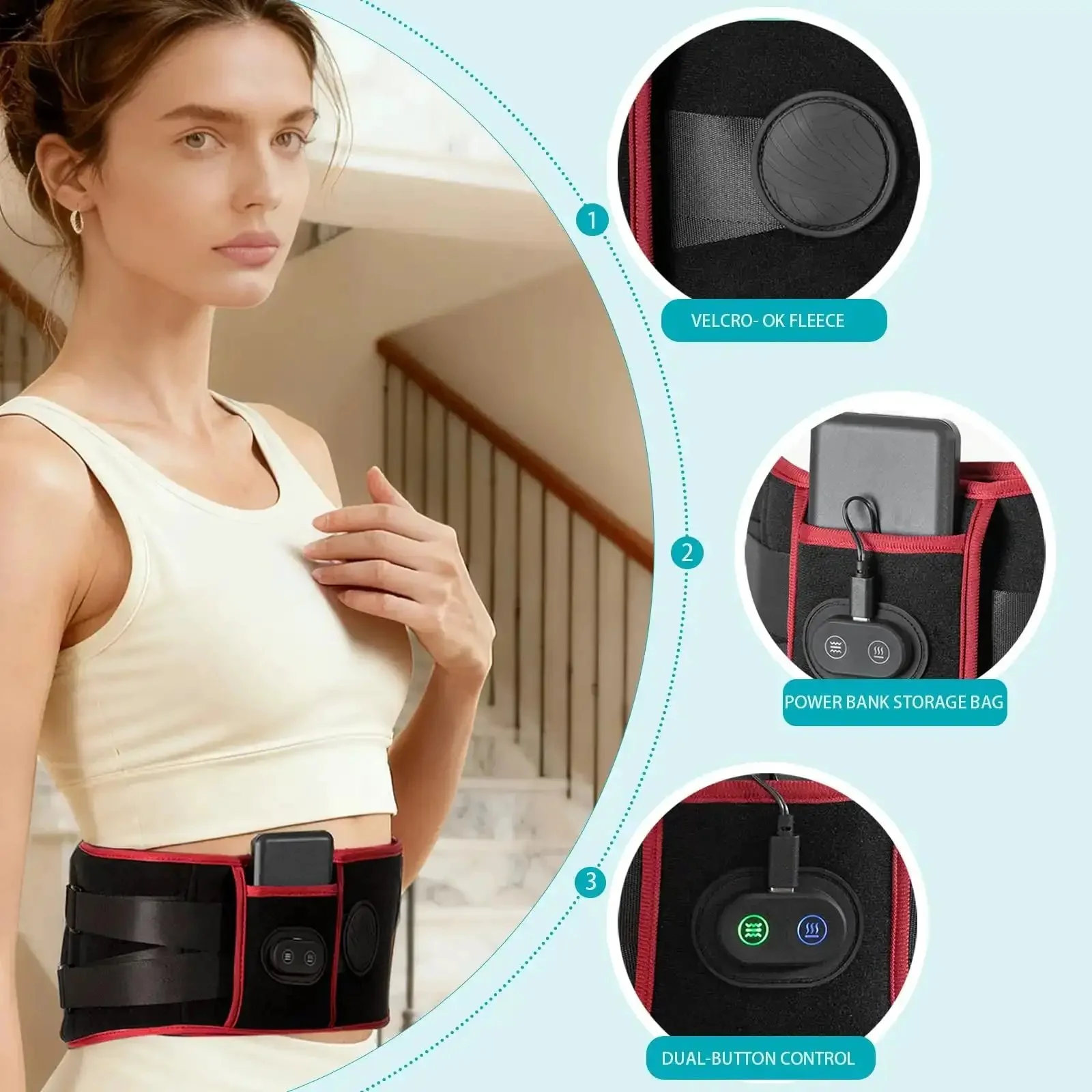 Cordless Heating Massage Belt With 3 Heat Settings And 5 Vibration Modes 10000mAh Rechargeable Battery Portable Back Massager For Lower Back Pain And Cramps Travel Ready Heating Pad For Home Work Or On The Go - Image 7